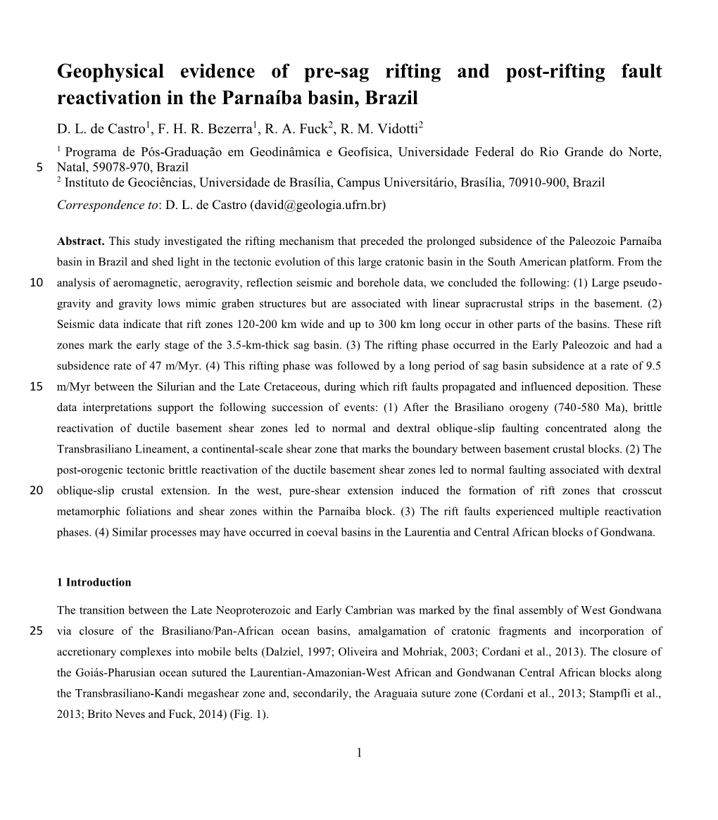 Geophysical Evidence of Pre-Sag Rifting and Post-Rifting Fault Reactivation in the Parnaíba Basin, Brazil D