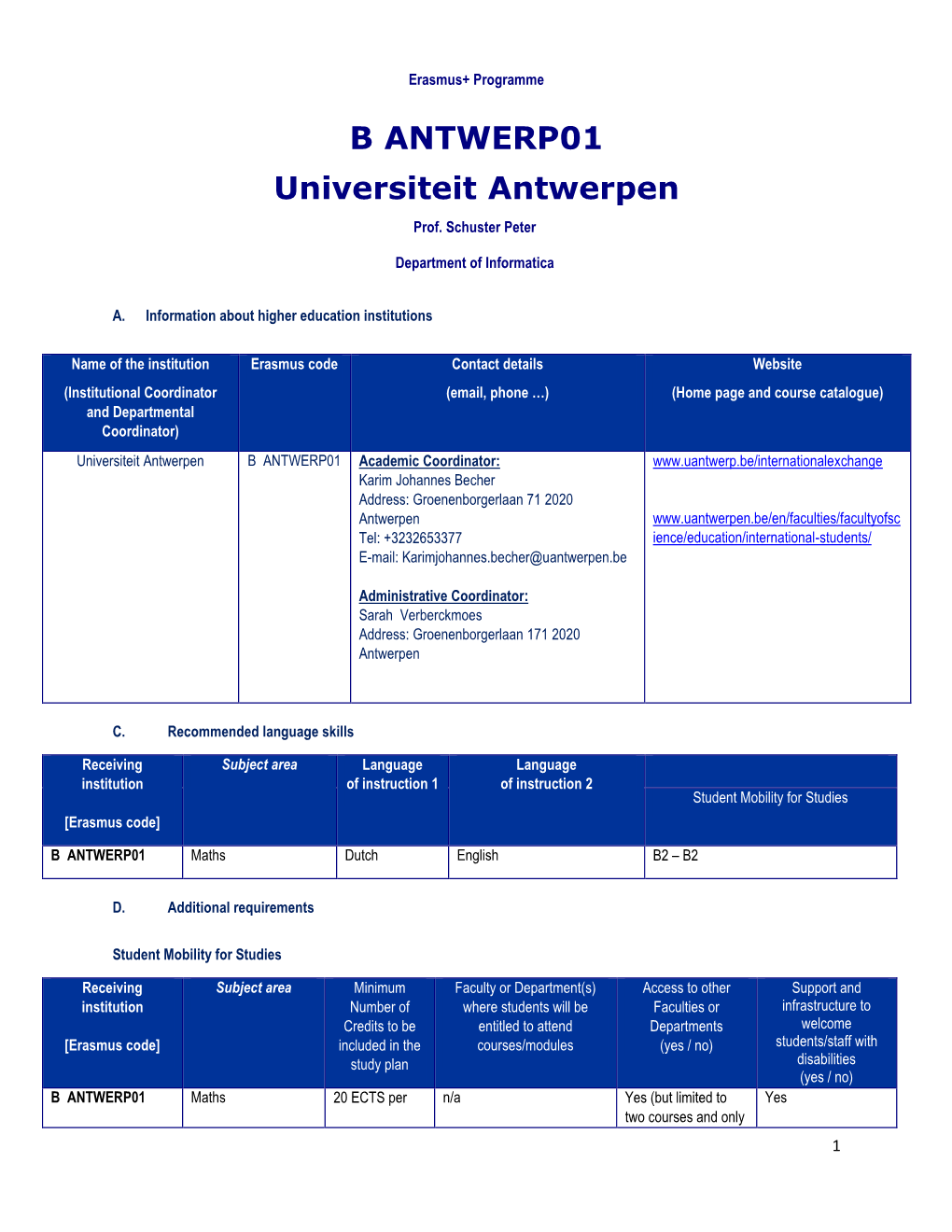 B ANTWERP01 Universiteit Antwerpen Prof