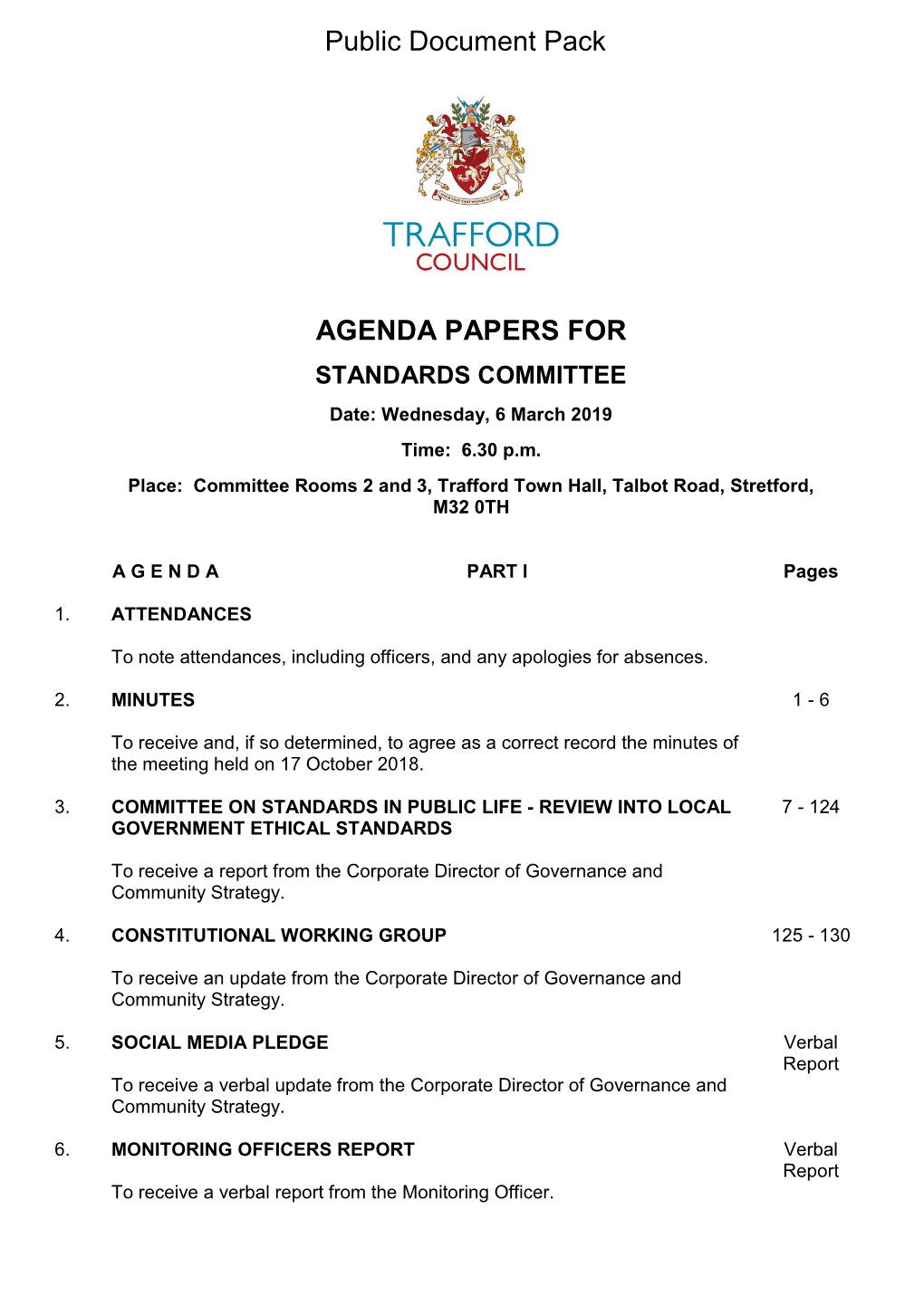 (Public Pack)Agenda Document for Standards Committee, 06/03/2019 18:30