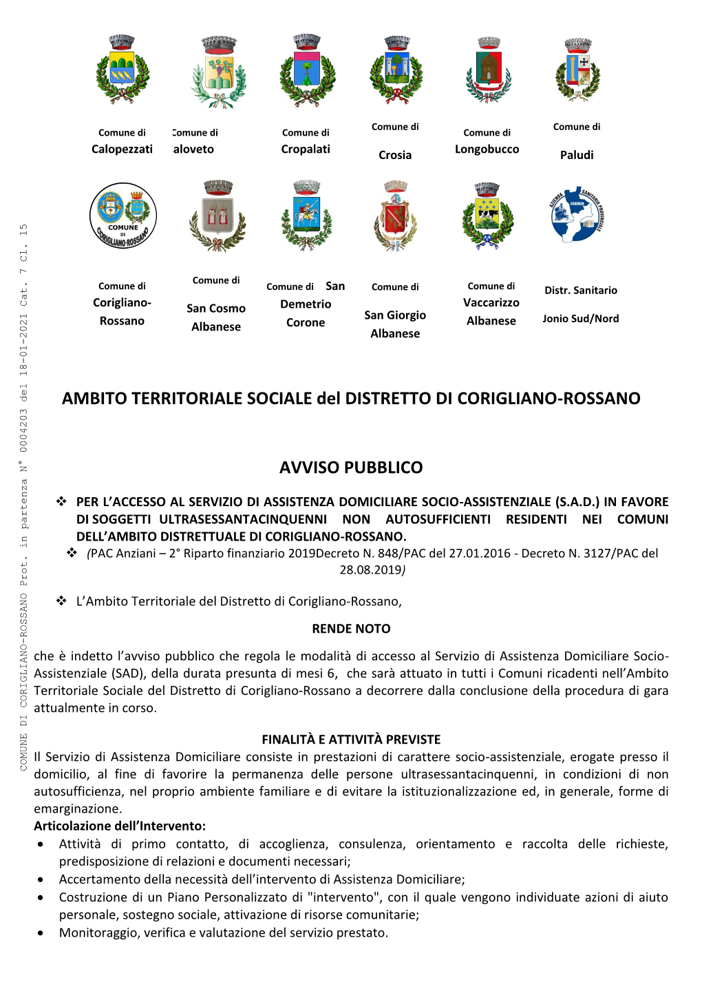 AMBITO TERRITORIALE SOCIALE Del DISTRETTO DI CORIGLIANO-ROSSANO