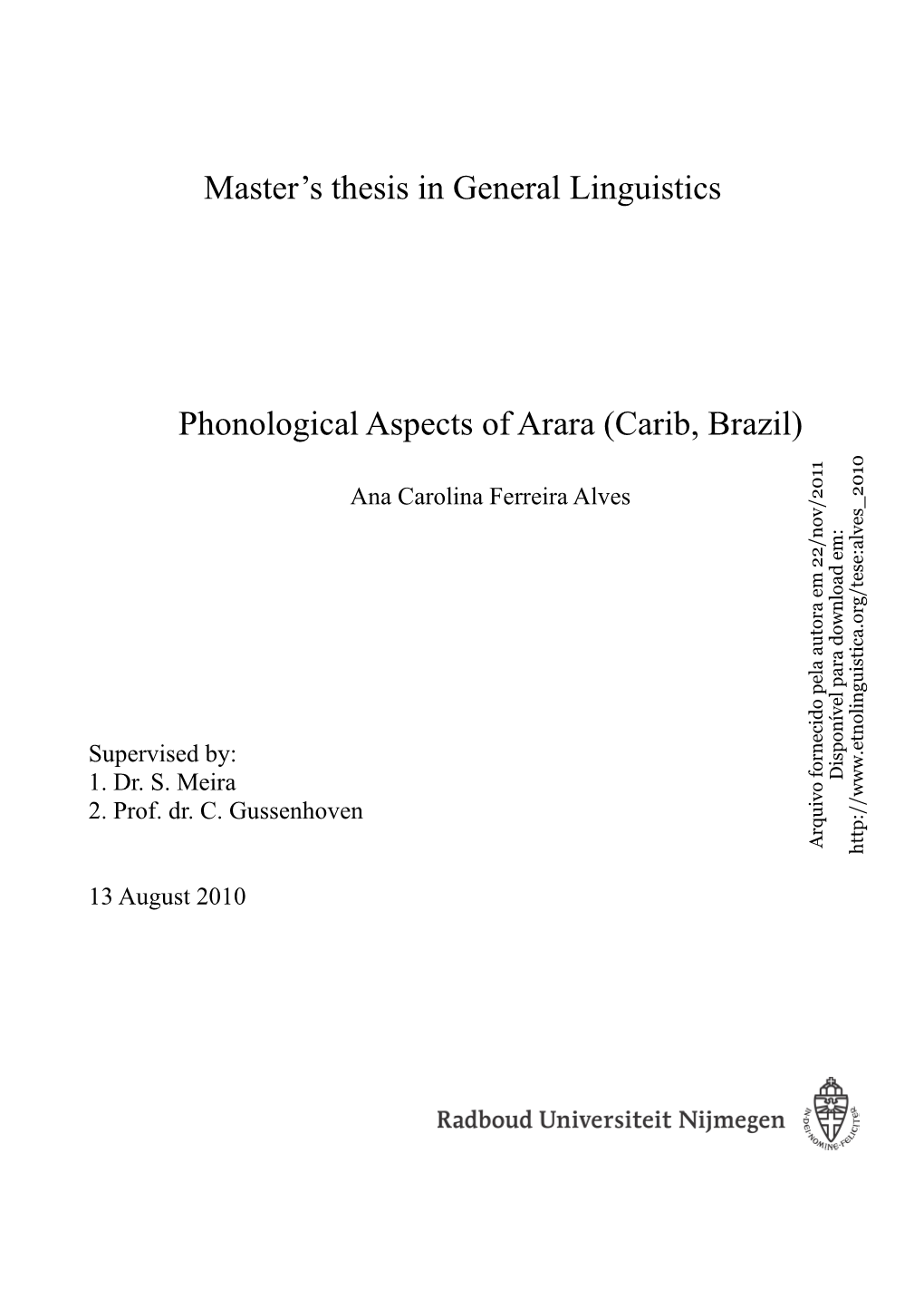Phonological Aspects of Arara (Carib, Brazil)