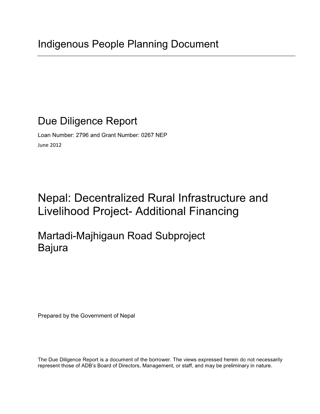 Decentralized Rural Infrastructure and Livelihood Project- Additional Financing