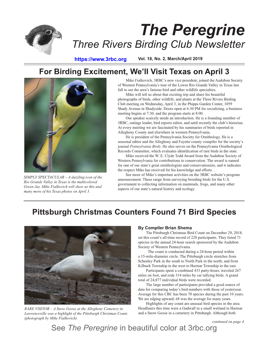 The Peregrine Three Rivers Birding Club Newsletter