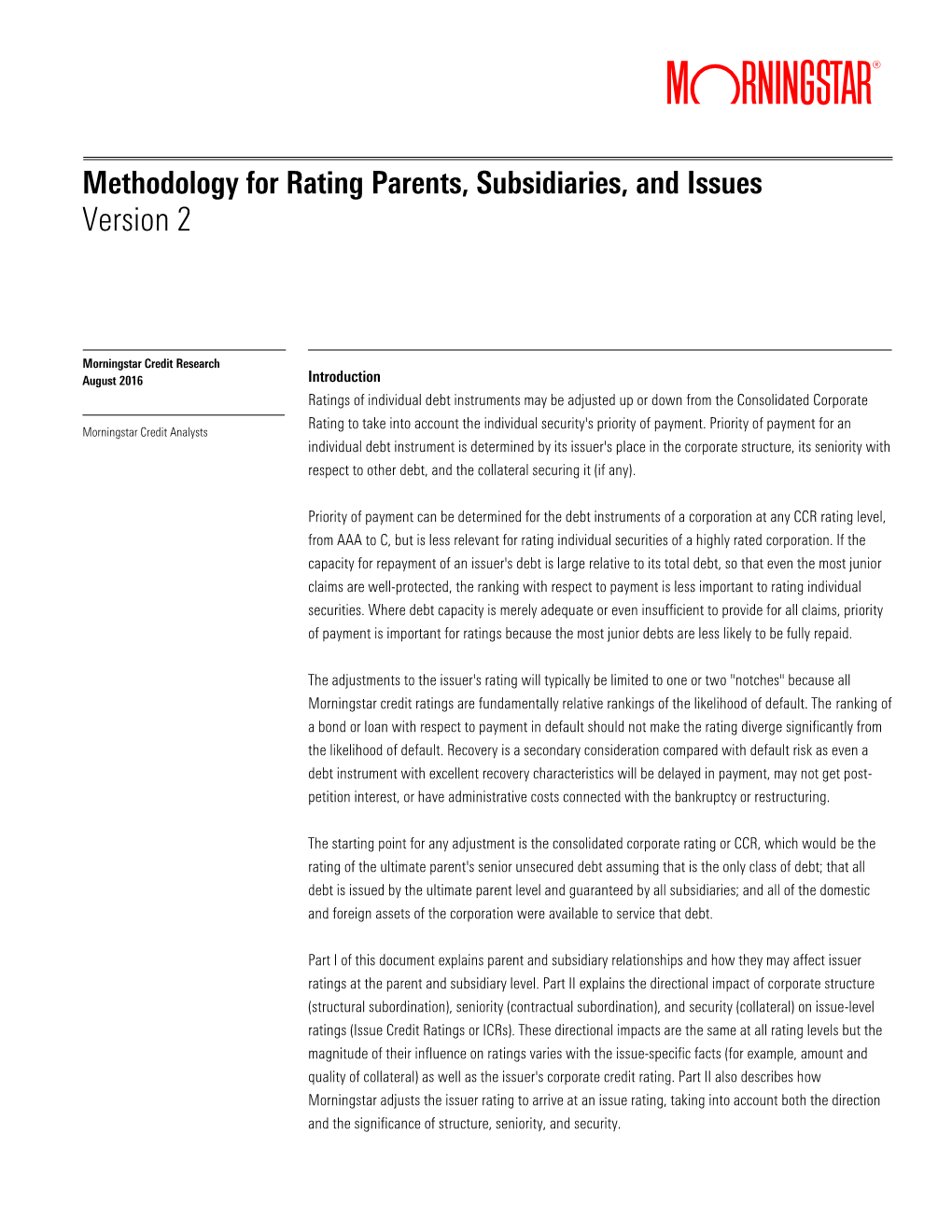 Methodology for Rating Parents, Subsidiaries, and Issues Version 2