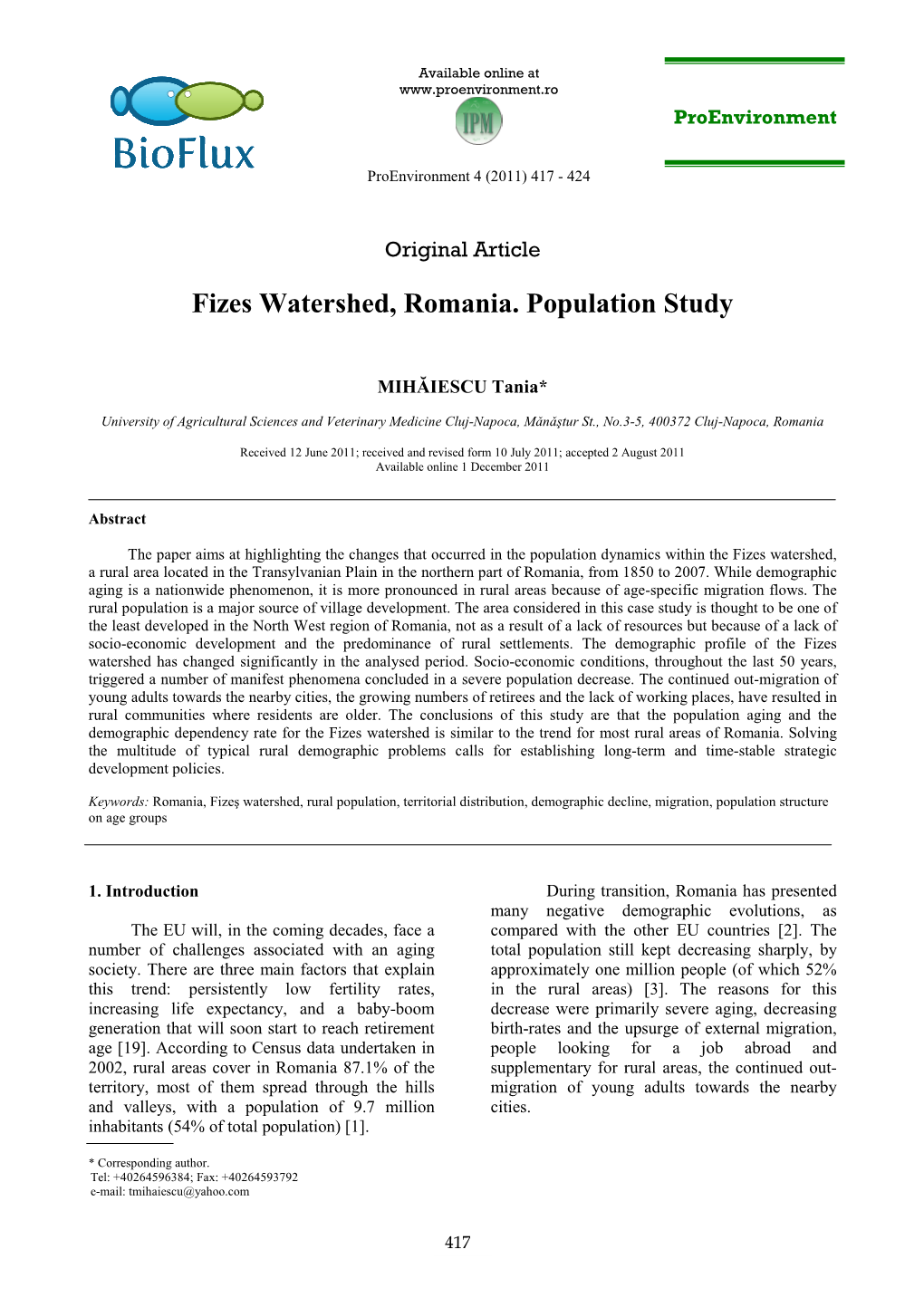 Fizes Watershed, Romania. Population Study