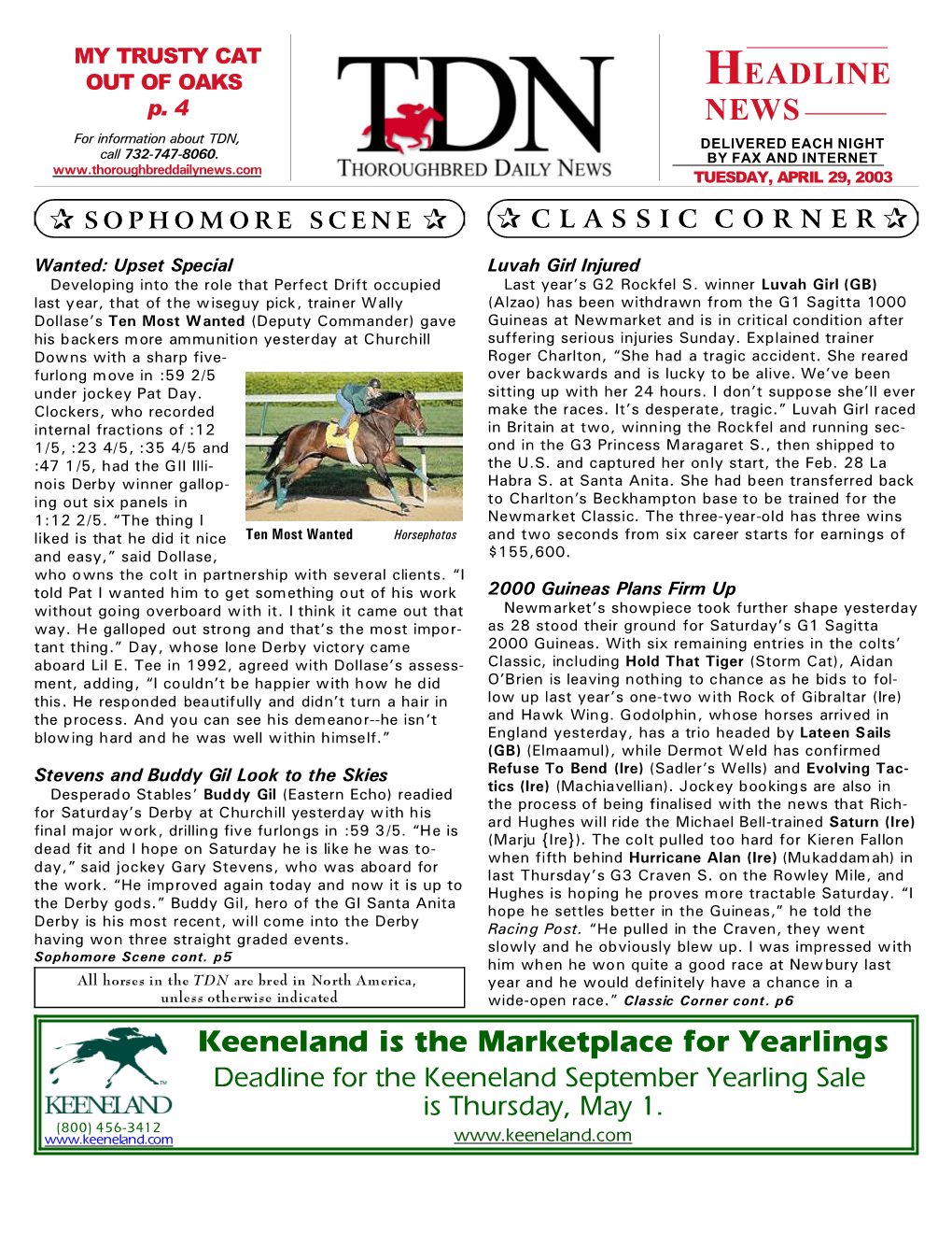 HEADLINE NEWS Keeneland Is the Marketplace for Yearlings