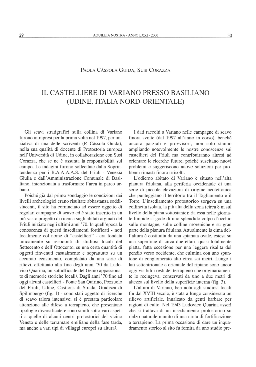 Il Castelliere Di Variano Presso Basiliano (Udine, Italia Nord-Orientale)