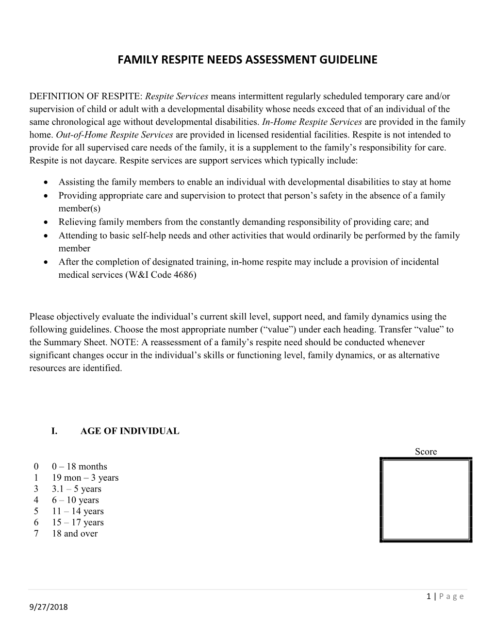 Family Respite Needs Assessment Guideline (English)