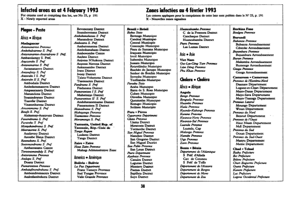 Infected Areas As at 4 February 1993 Zones Infectées Au 4 Février 1993