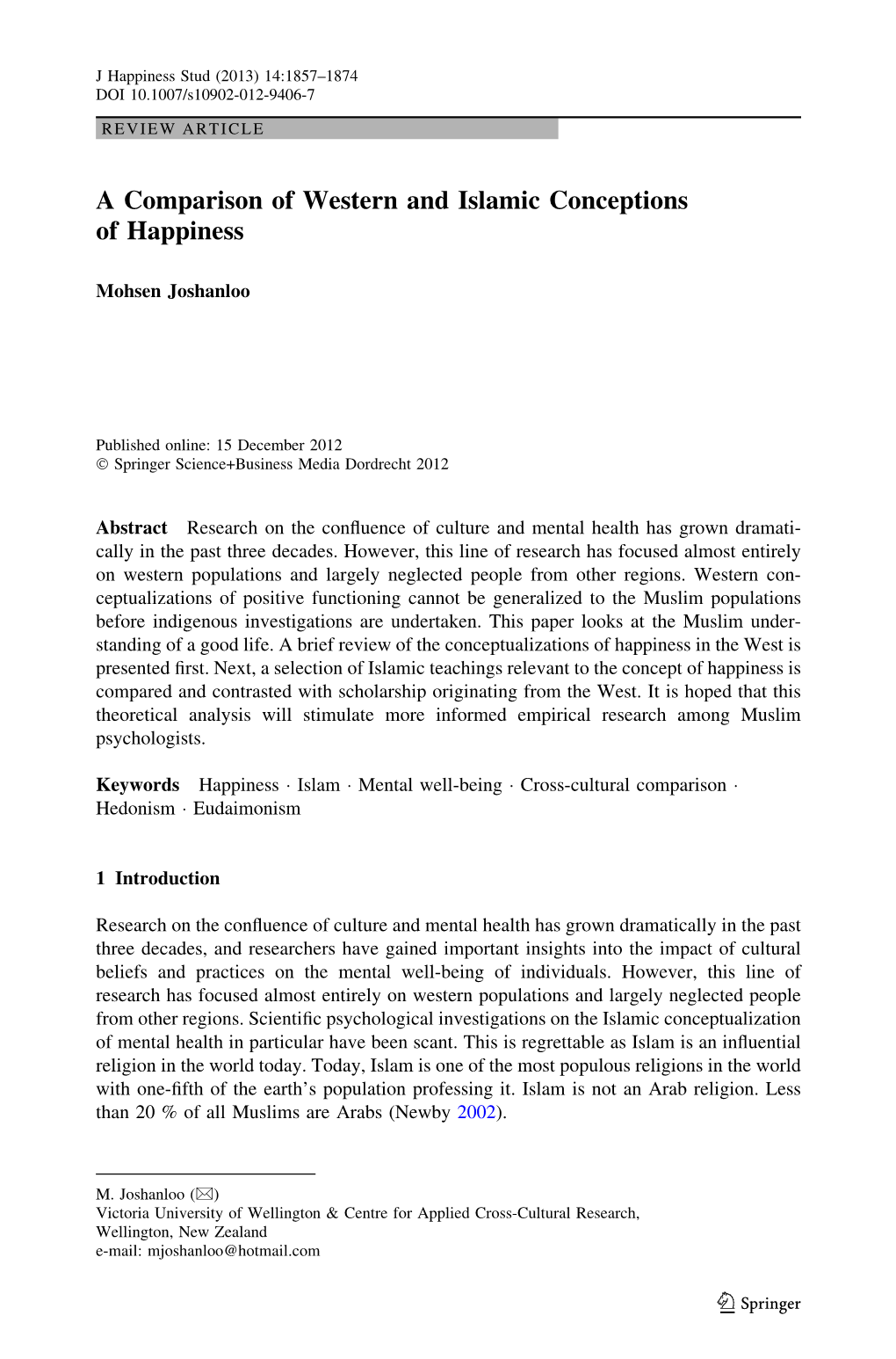 A Comparison of Western and Islamic Conceptions of Happiness