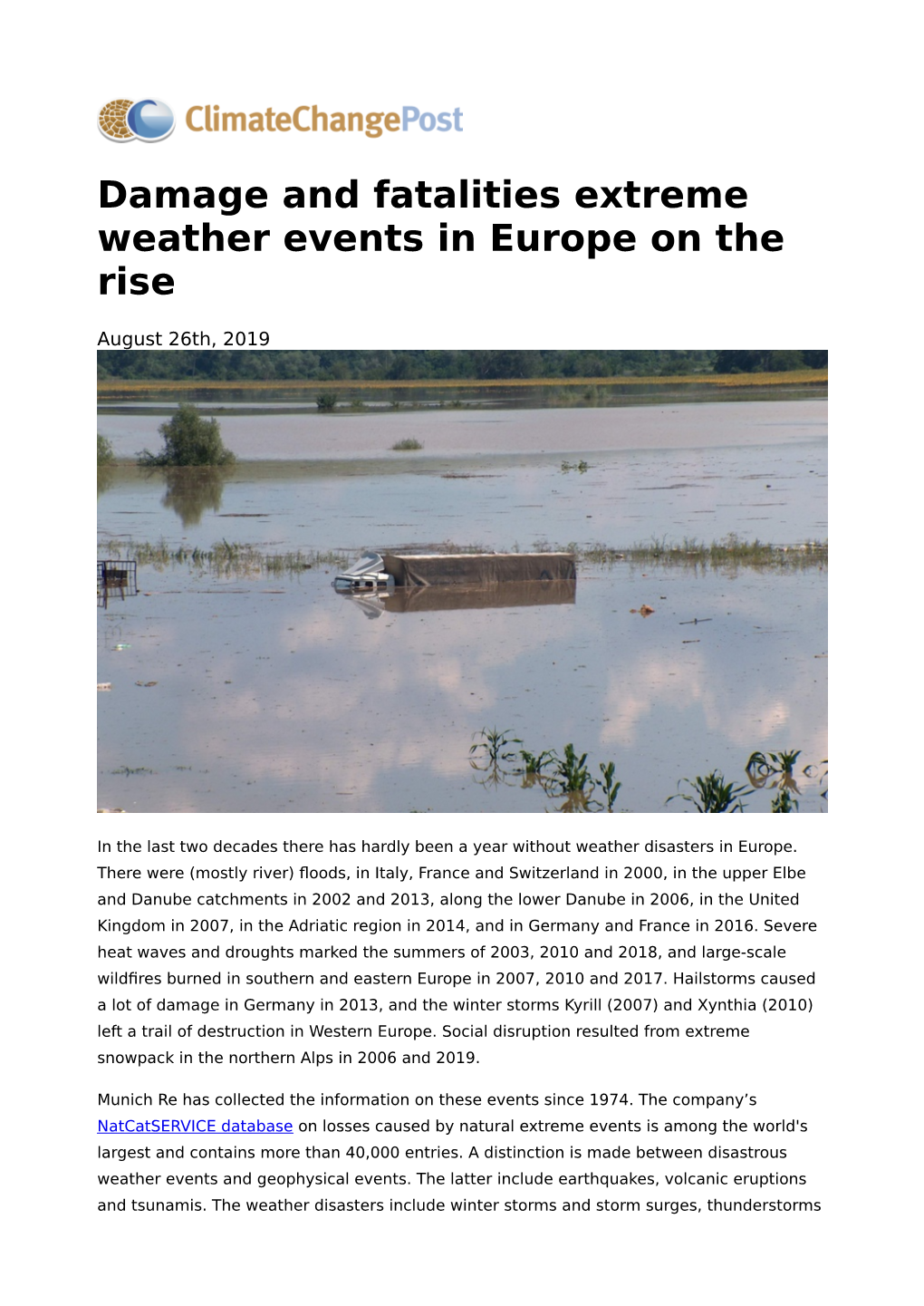 Damage and Fatalities Extreme Weather Events in Europe on the Rise