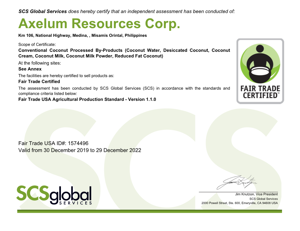 Axelum Resources Corp. Km 106, National Highway, Medina, , Misamis Orintal, Philippines