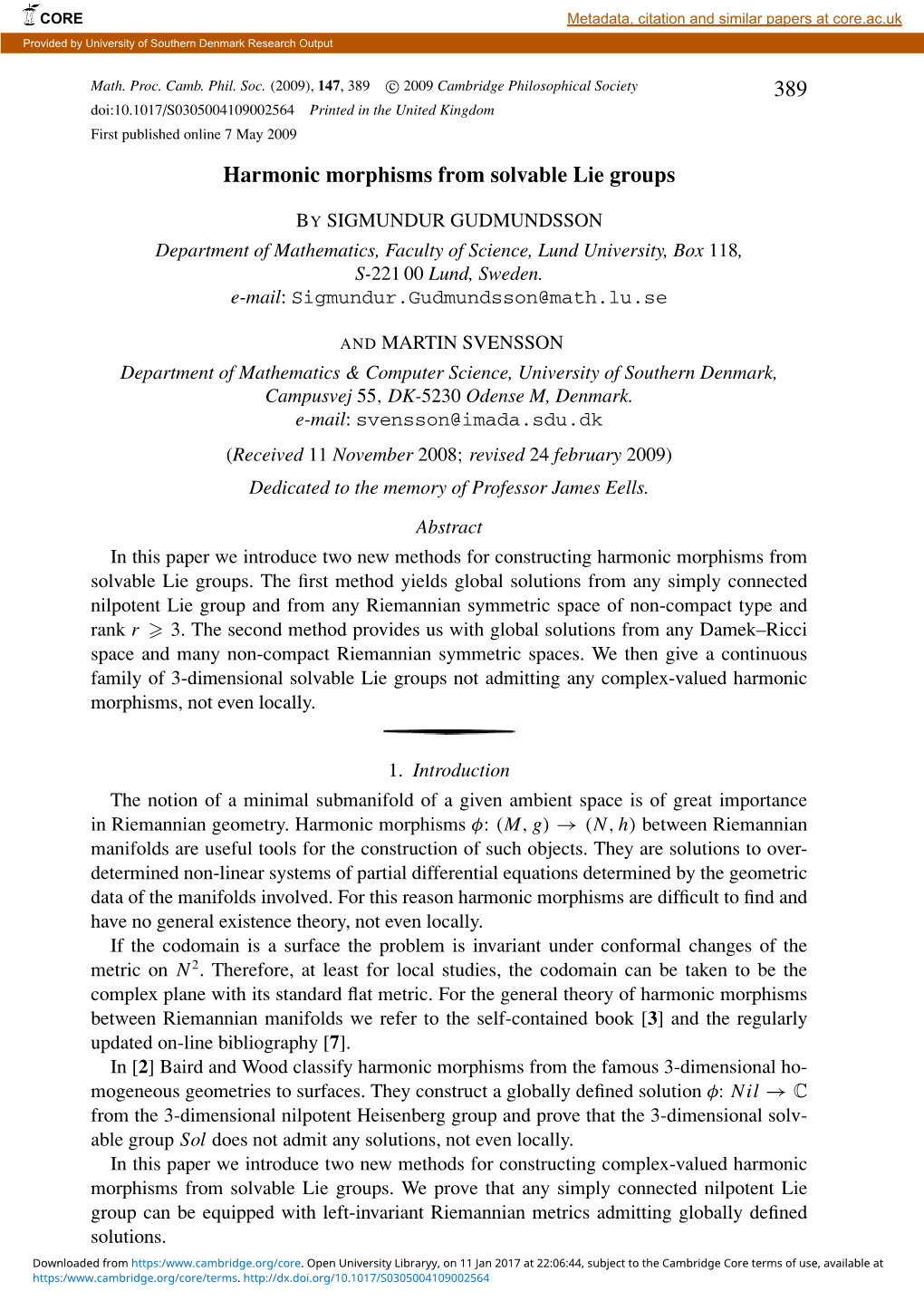 389 Harmonic Morphisms from Solvable Lie Groups