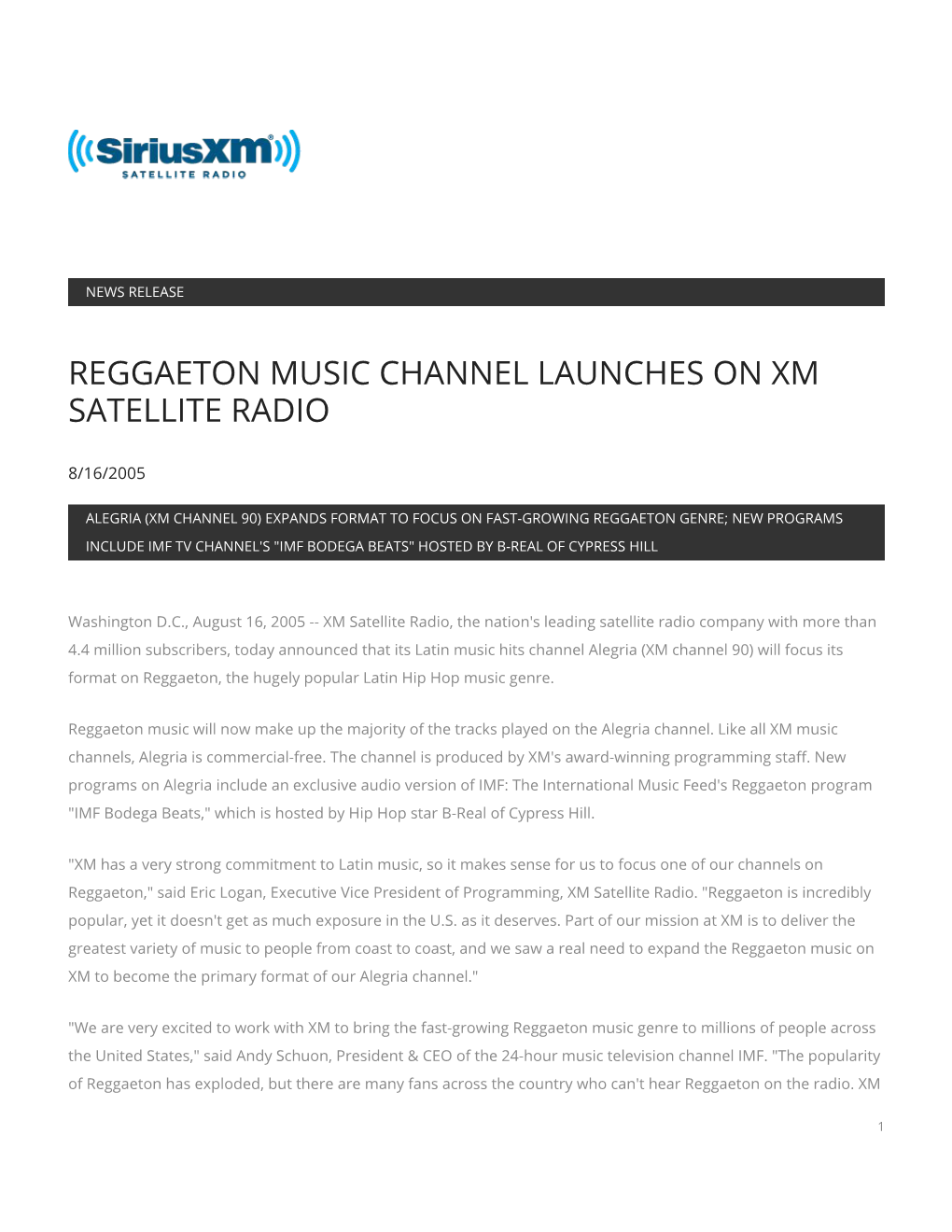 Reggaeton Music Channel Launches on Xm Satellite Radio