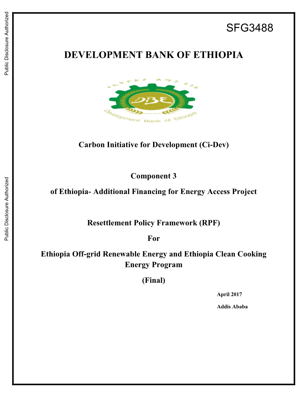 DEVELOPMENT BANK of ETHIOPIA Public Disclosure Authorized