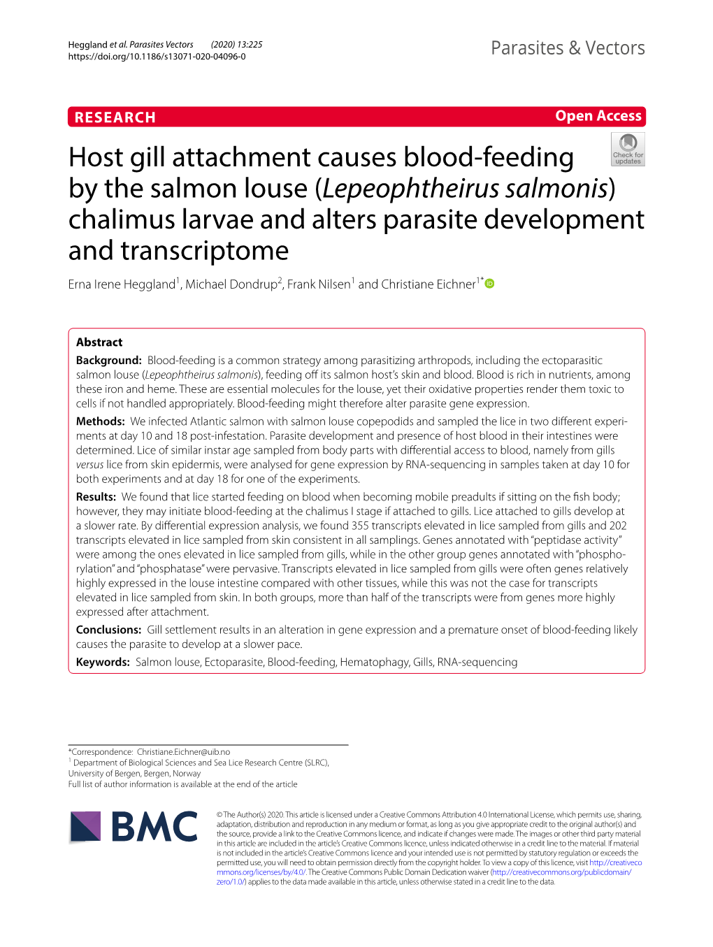 Host Gill Attachment Causes Blood-Feeding by the Salmon Louse