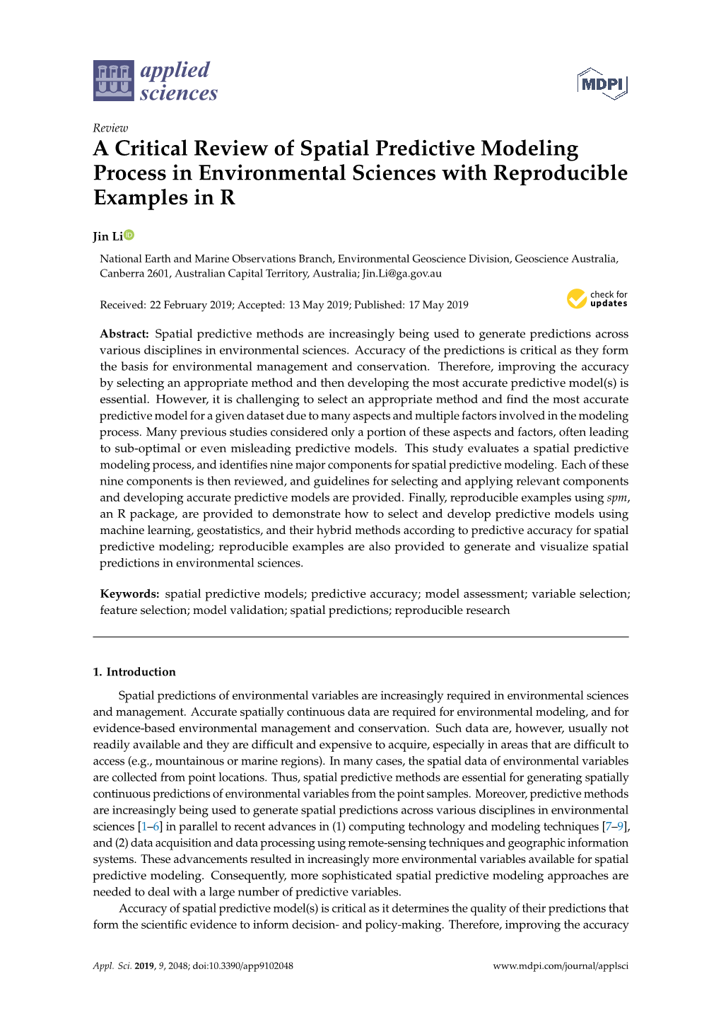 A Critical Review of Spatial Predictive Modeling Process in Environmental Sciences with Reproducible Examples in R