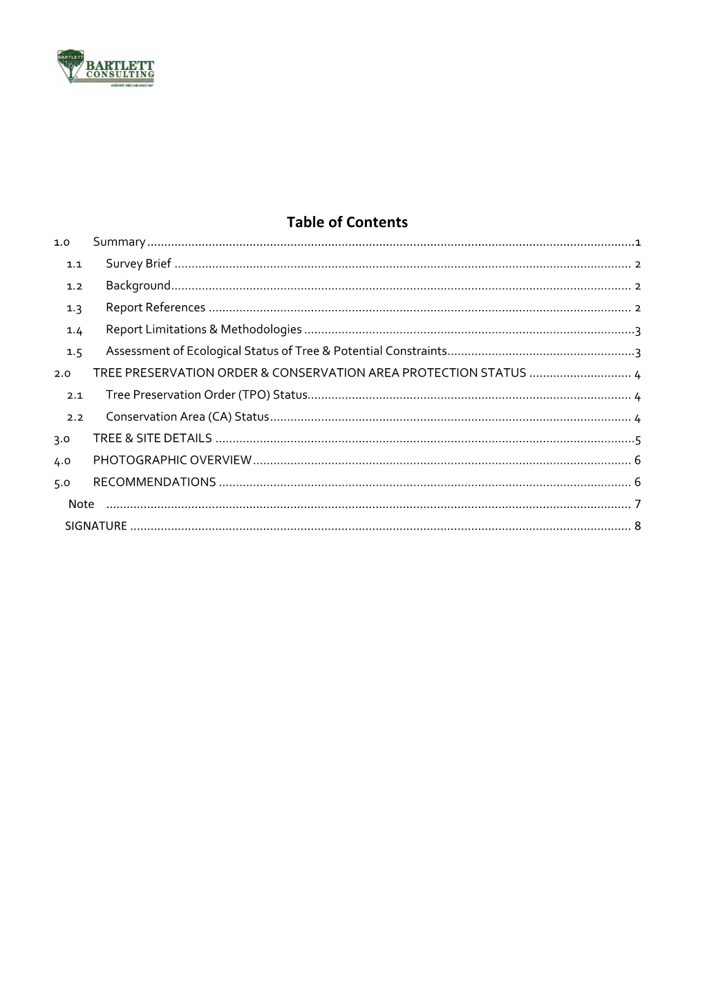 Table of Contents 1.0 Summary