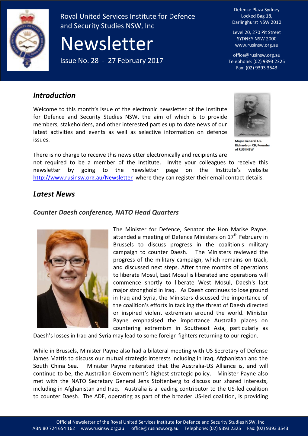 Newsletter Office@Rusinsw.Org.Au Issue No