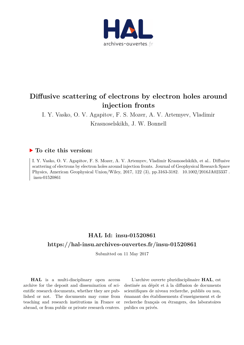 Diffusive Scattering of Electrons by Electron Holes Around Injection Fronts I