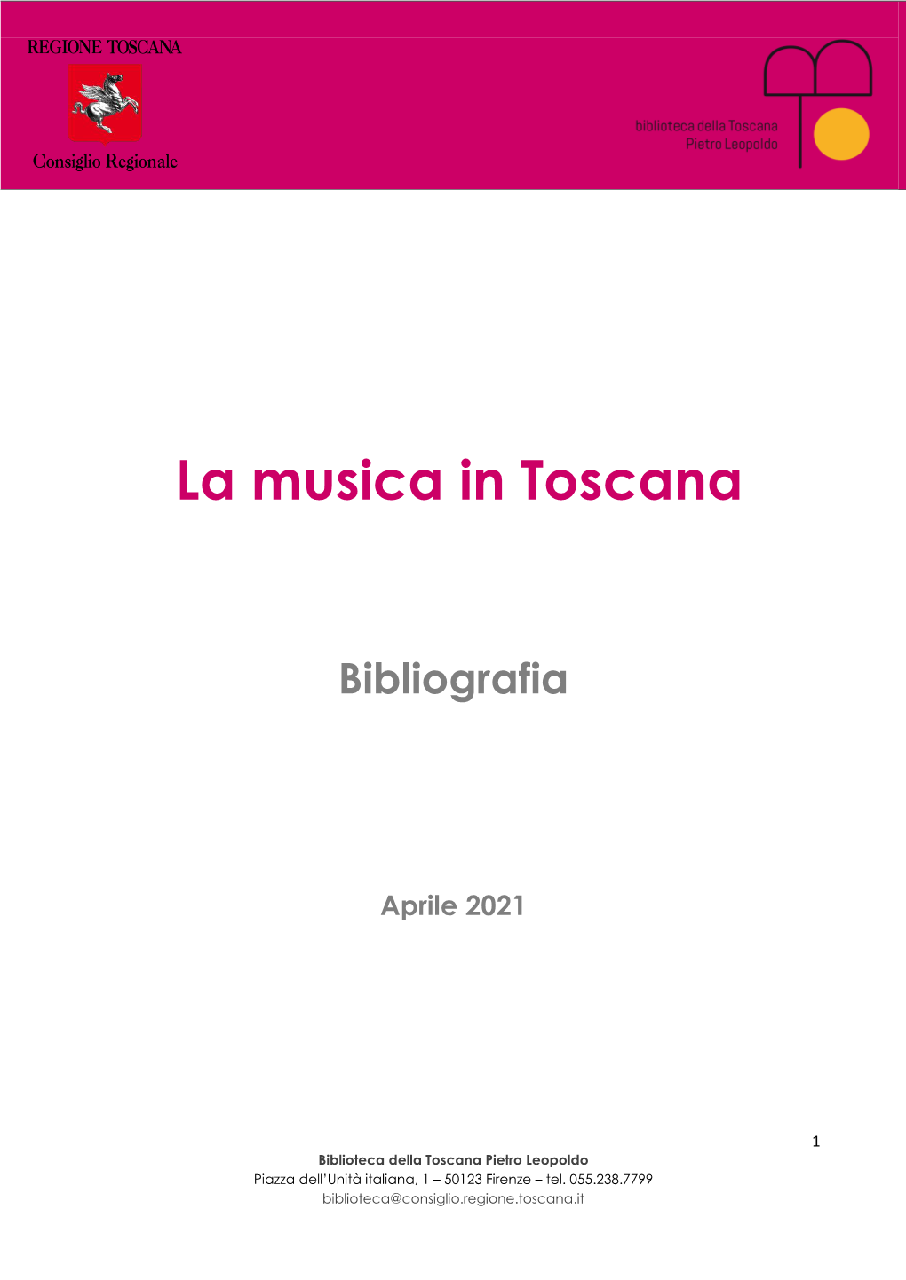 La Musica in Toscana Aprile 2021