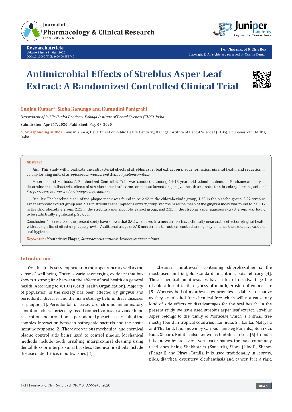 Antimicrobial Effects of Streblus Asper Leaf Extract: a Randomized Controlled Clinical Trial