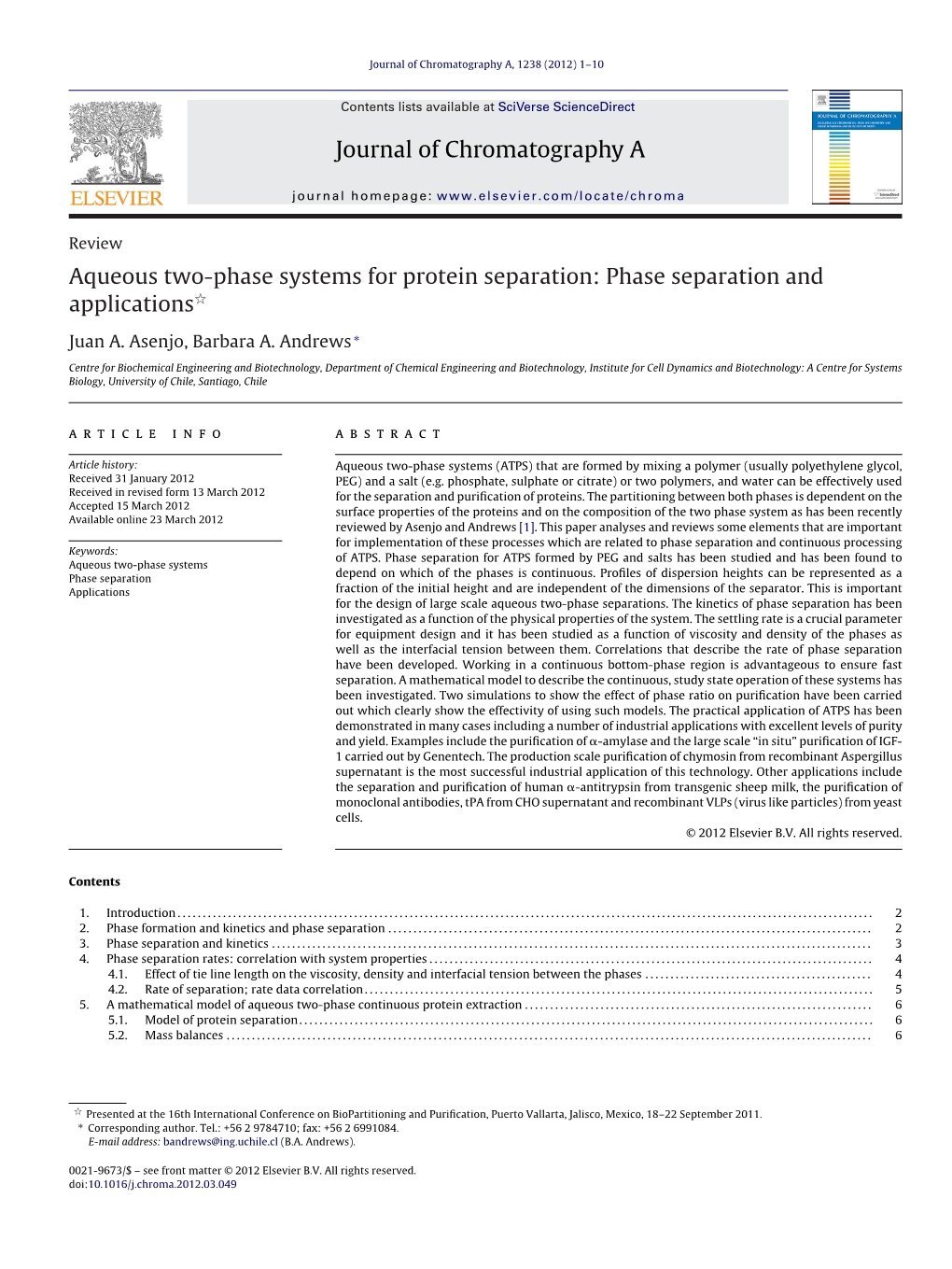 Aqueous Two-Phase Systems for Protein Separation: Phase Separation and Applicationsଝ