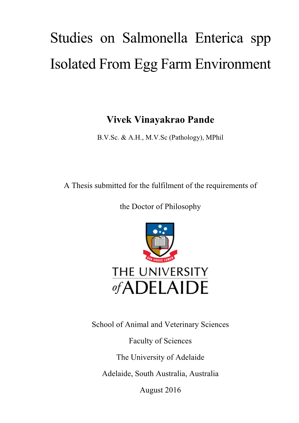 Studies on Salmonella Enterica Spp Isolated from Egg Farm Environment