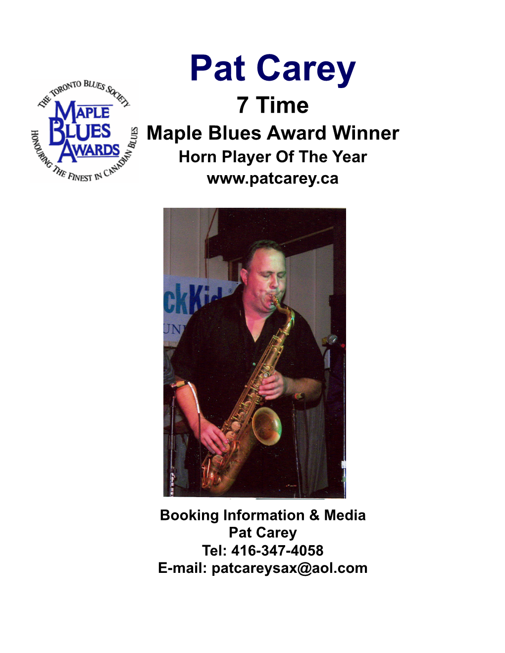 Maple Blues Award Winner Horn Player of the Year