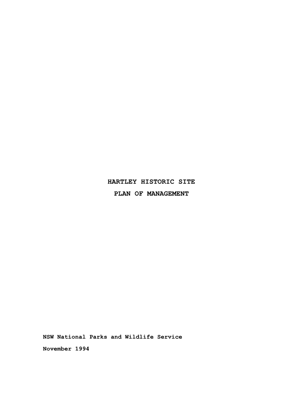 Hartley Historic Site Plan of Management