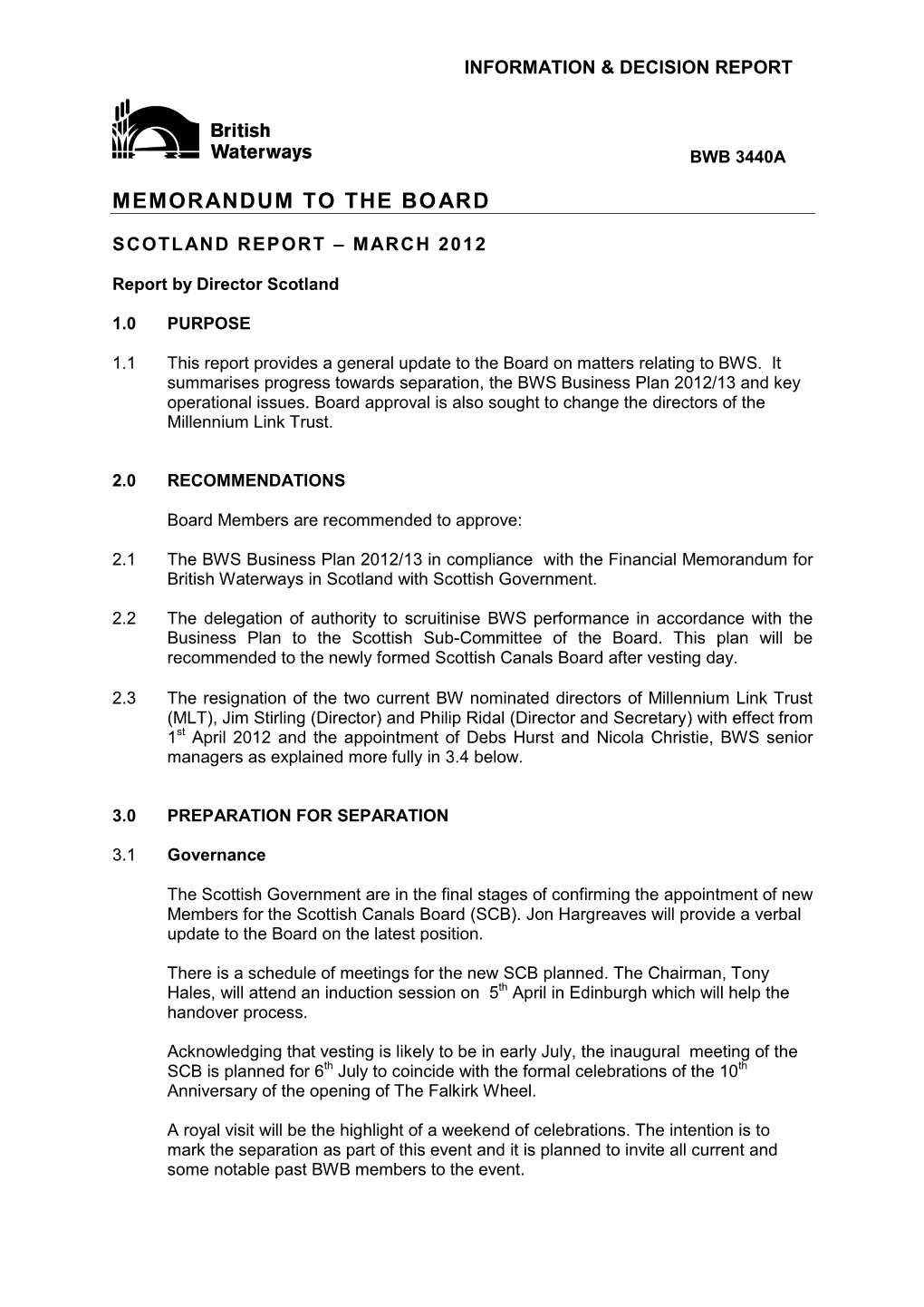 Memorandum to the Board