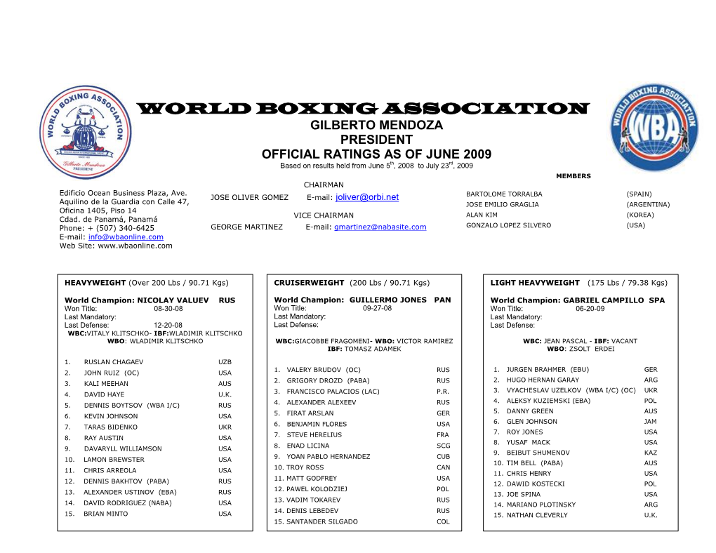 World Boxing Association Gilberto Mendoza