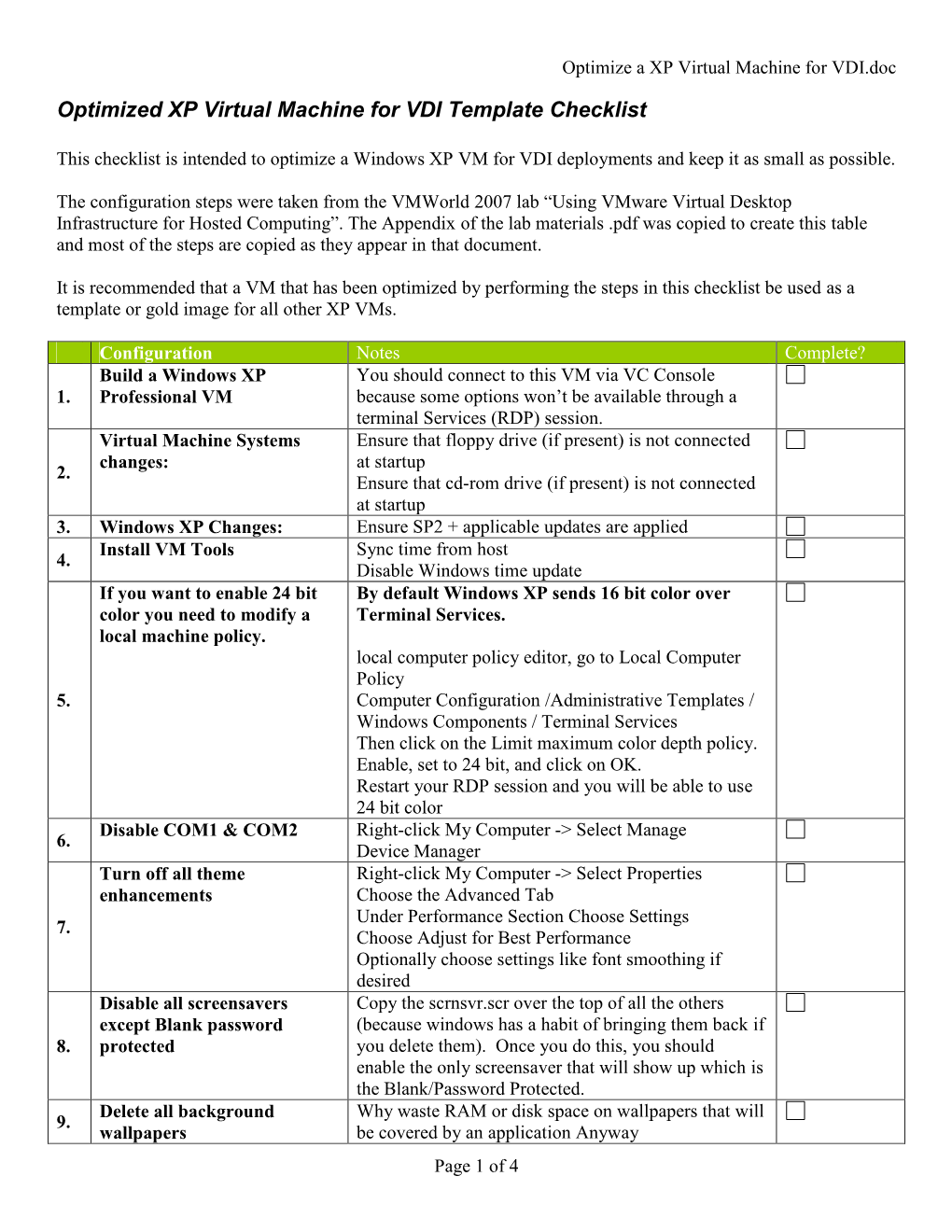 Optimize a XP Virtual Machine for VDI.Doc