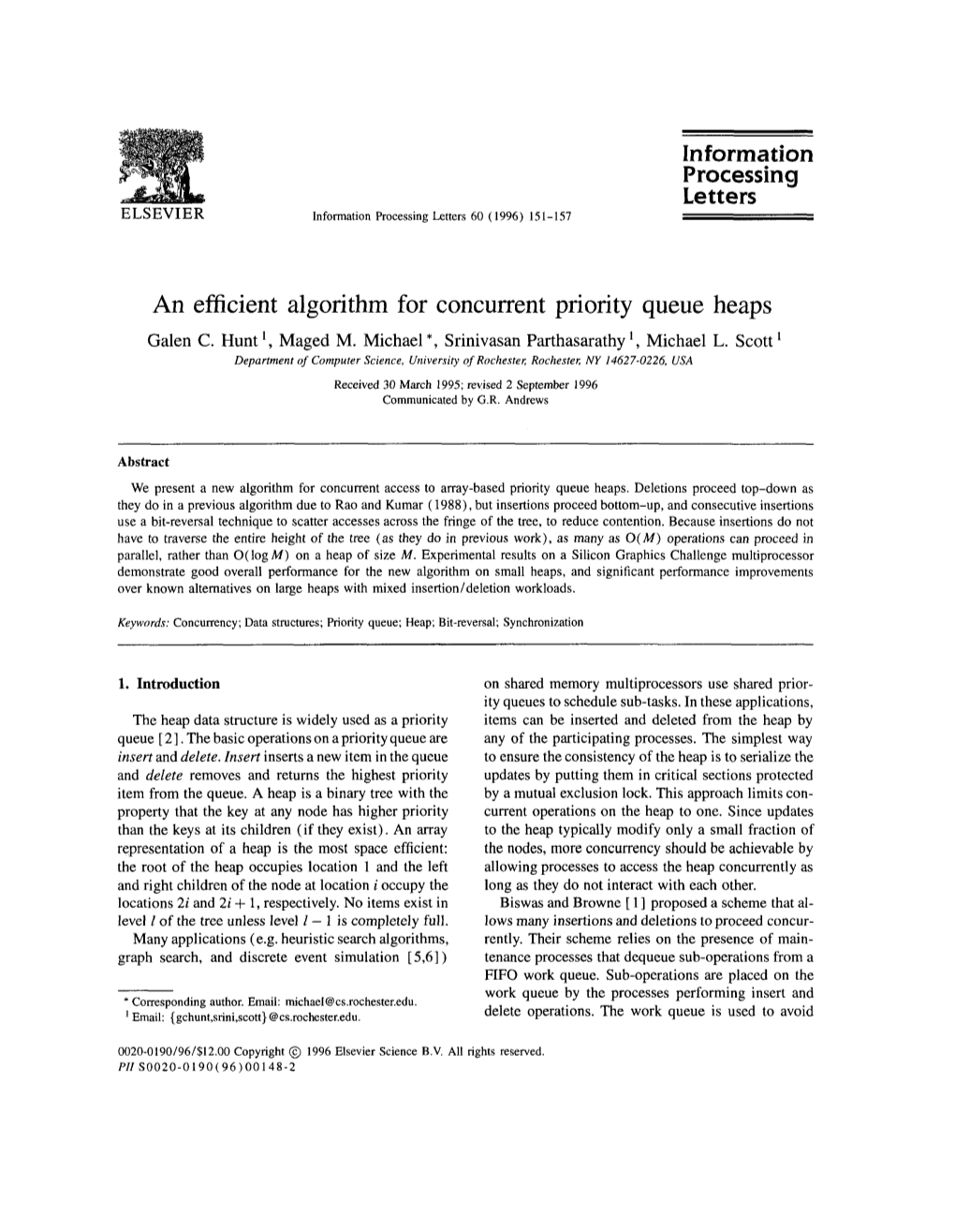 An Efficient Algorithm for Concurrent Priority Queue Heaps