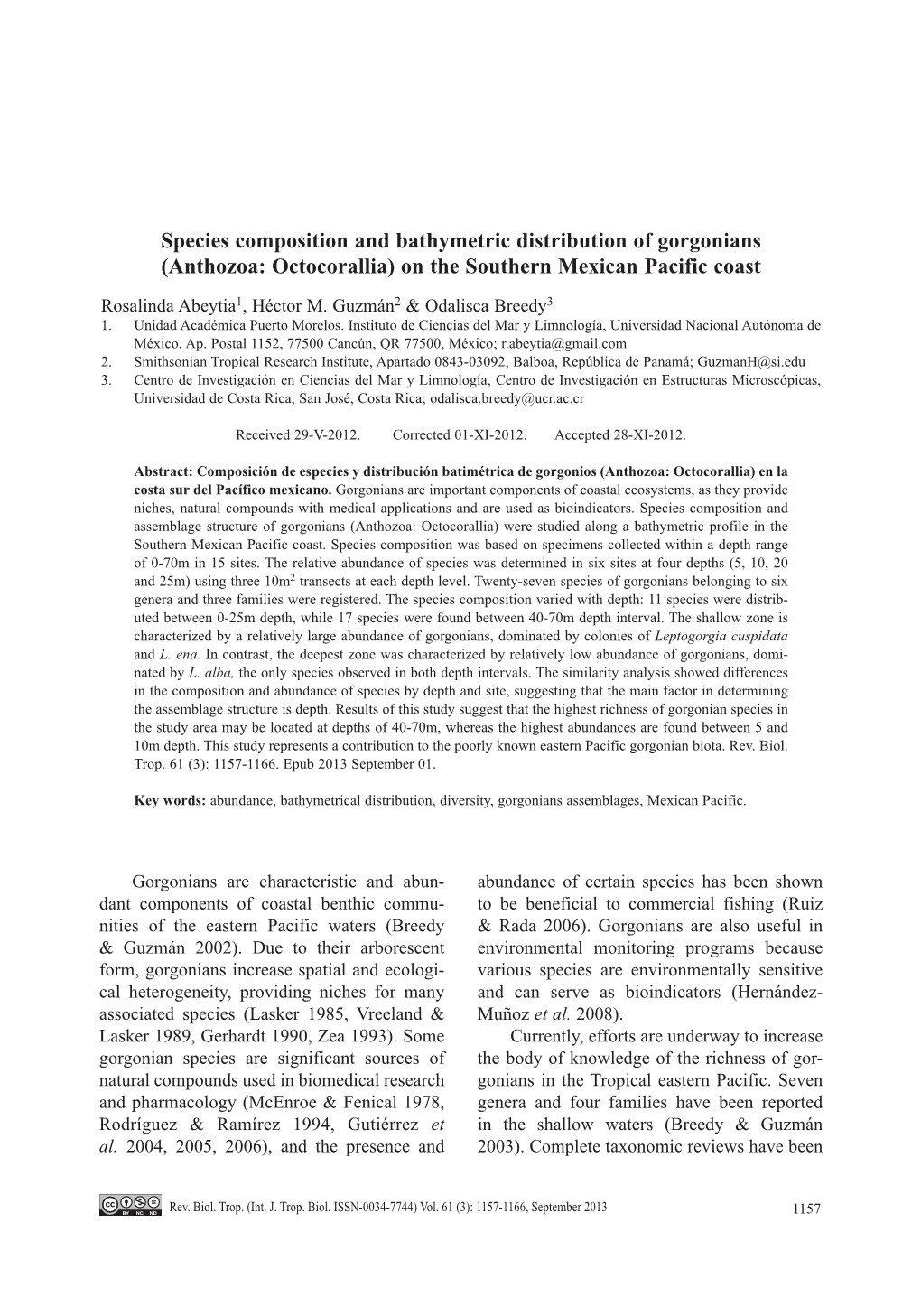 Anthozoa: Octocorallia) on the Southern Mexican Pacific Coast