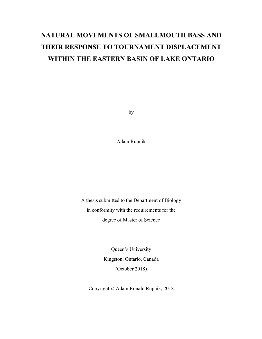 Natural Movements of Smallmouth Bass and Their Response to Tournament Displacement Within the Eastern Basin of Lake Ontario