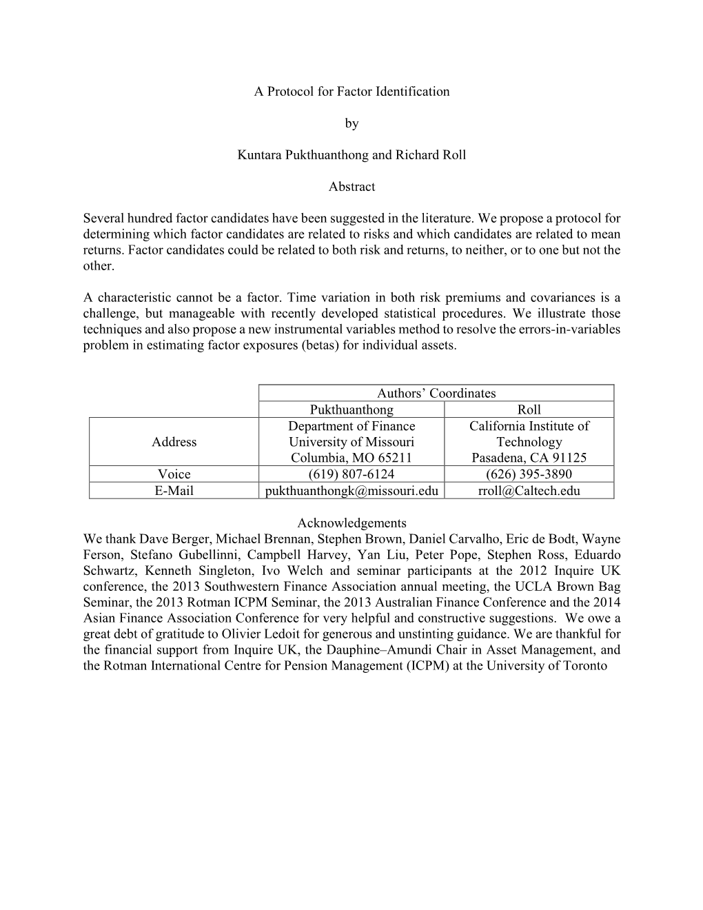 A Protocol for Factor Identification by Kuntara Pukthuanthong