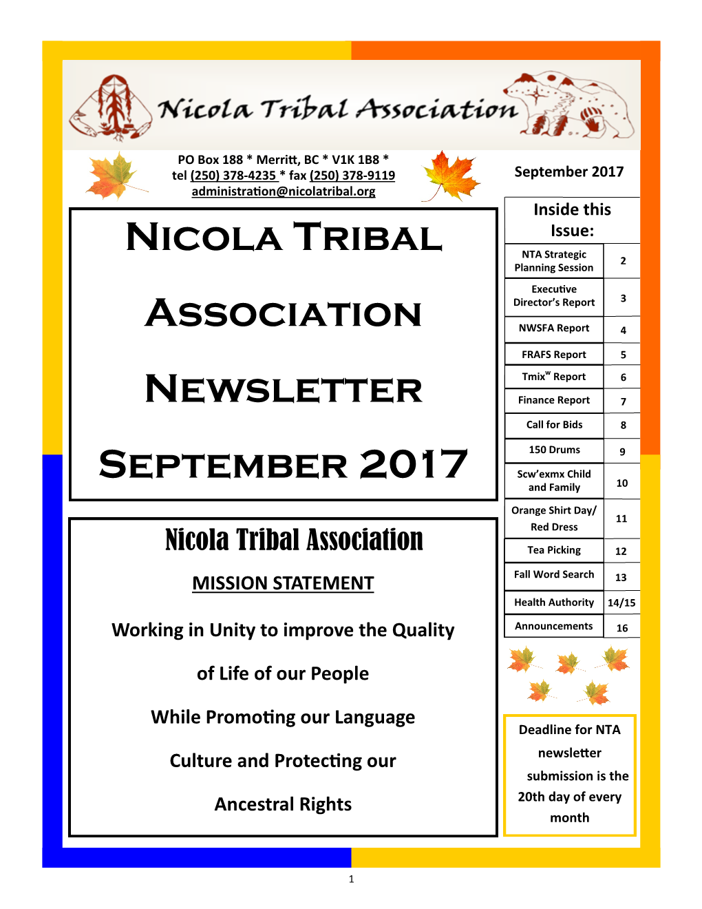 Nicola Tribal Association Newsletter September 2017