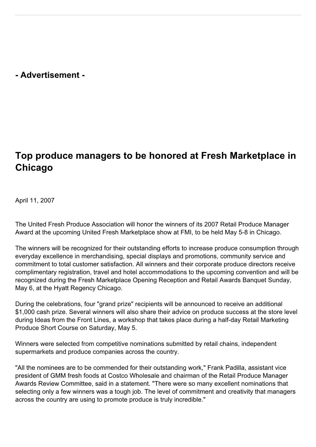 Top Produce Managers to Be Honored at Fresh Marketplace in Chicago