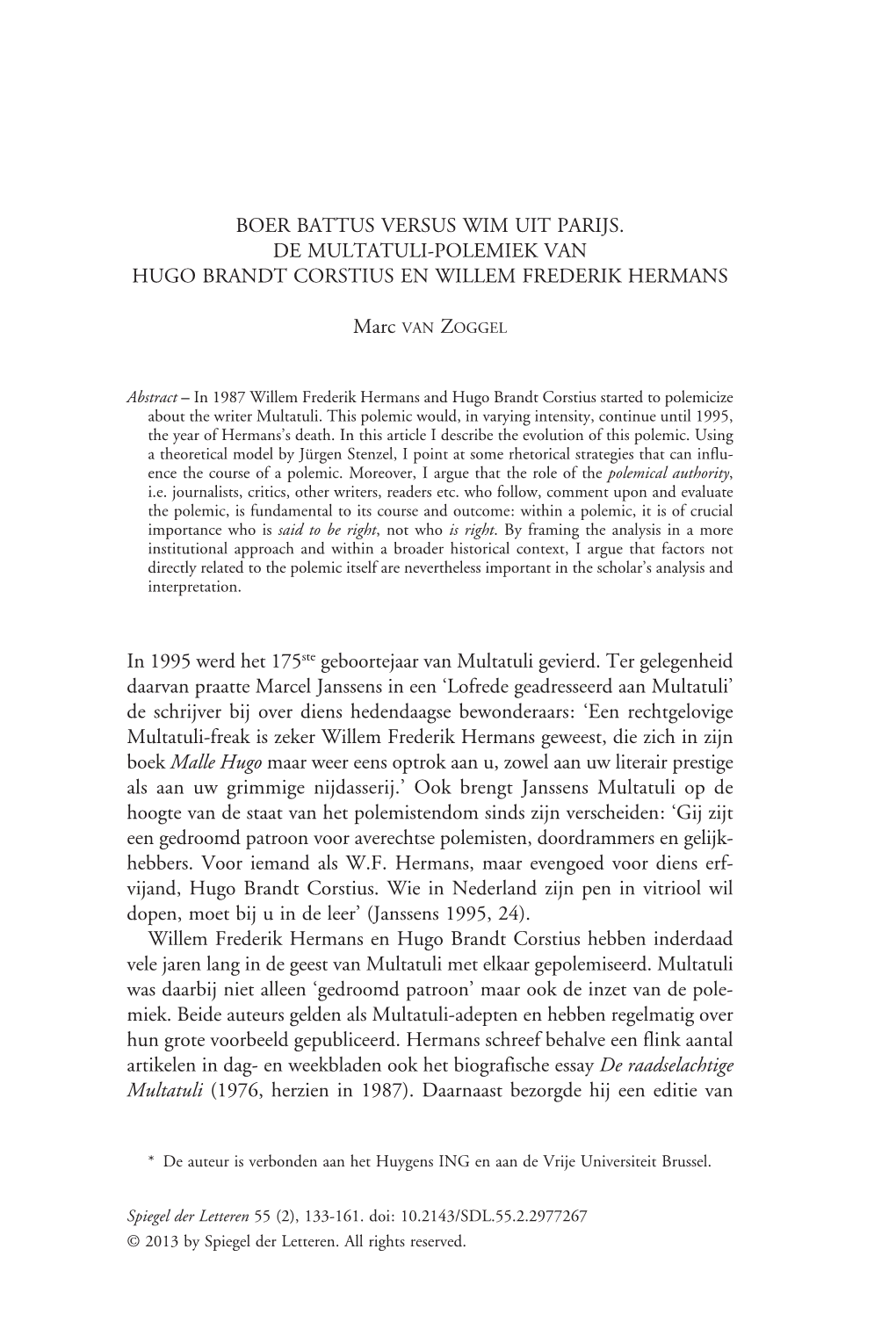 Boer Battus Versus Wim Uit Parijs. De Multatuli-Polemiek Van Hugo Brandt Corstius En Willem Frederik Hermans