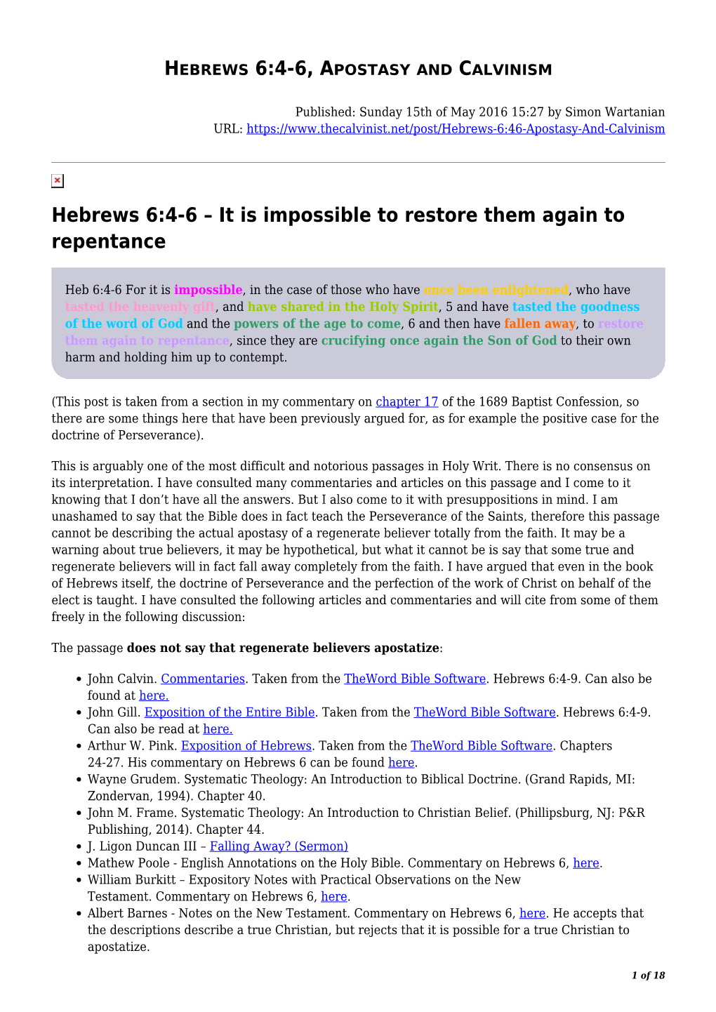 Hebrews 6:4-6 – It Is Impossible to Restore Them Again to Repentance