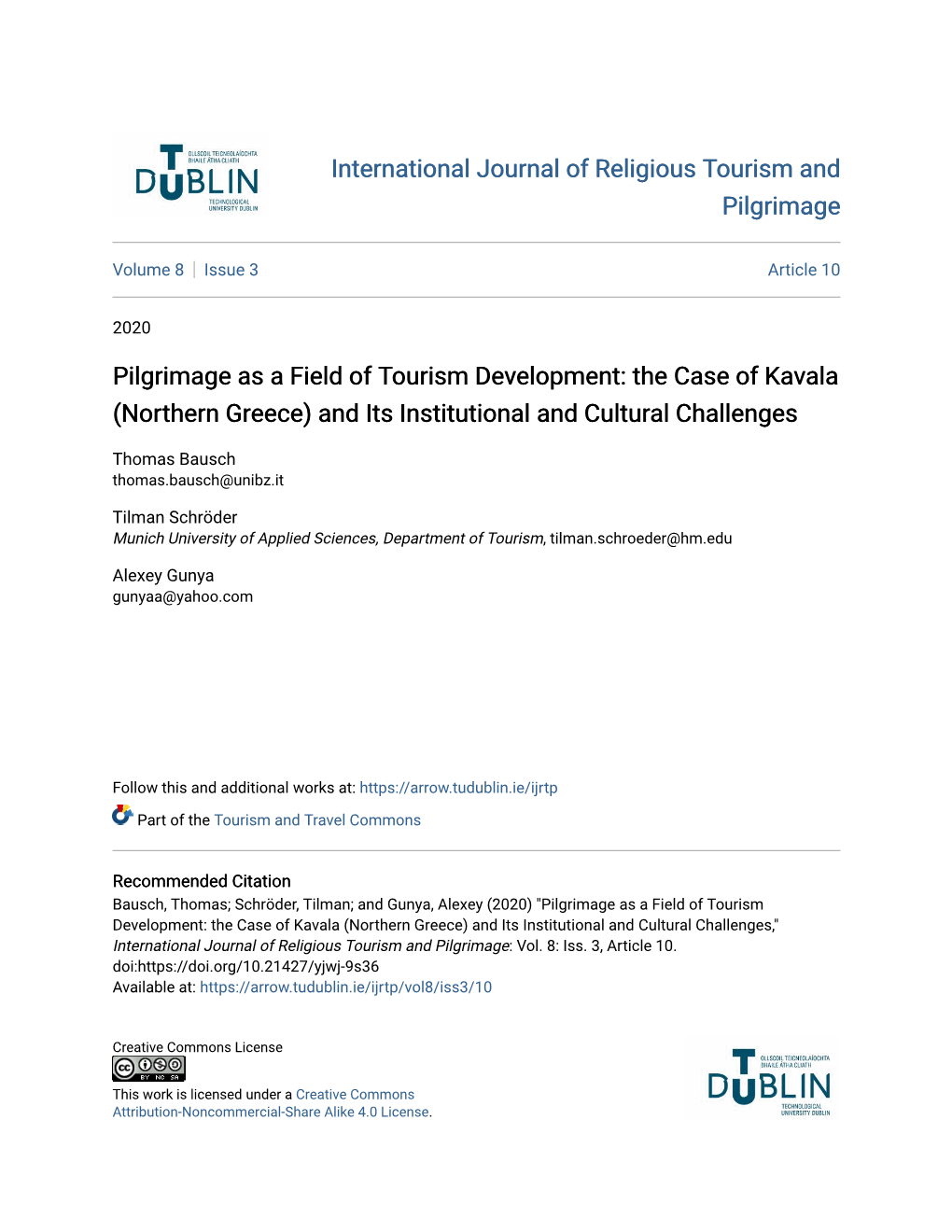 Pilgrimage As a Field of Tourism Development: the Case of Kavala (Northern Greece) and Its Institutional and Cultural Challenges