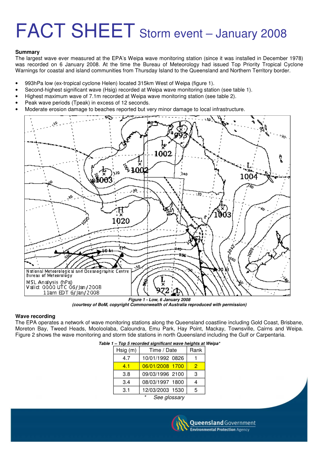 FACT SHEET Storm Event – January 2008