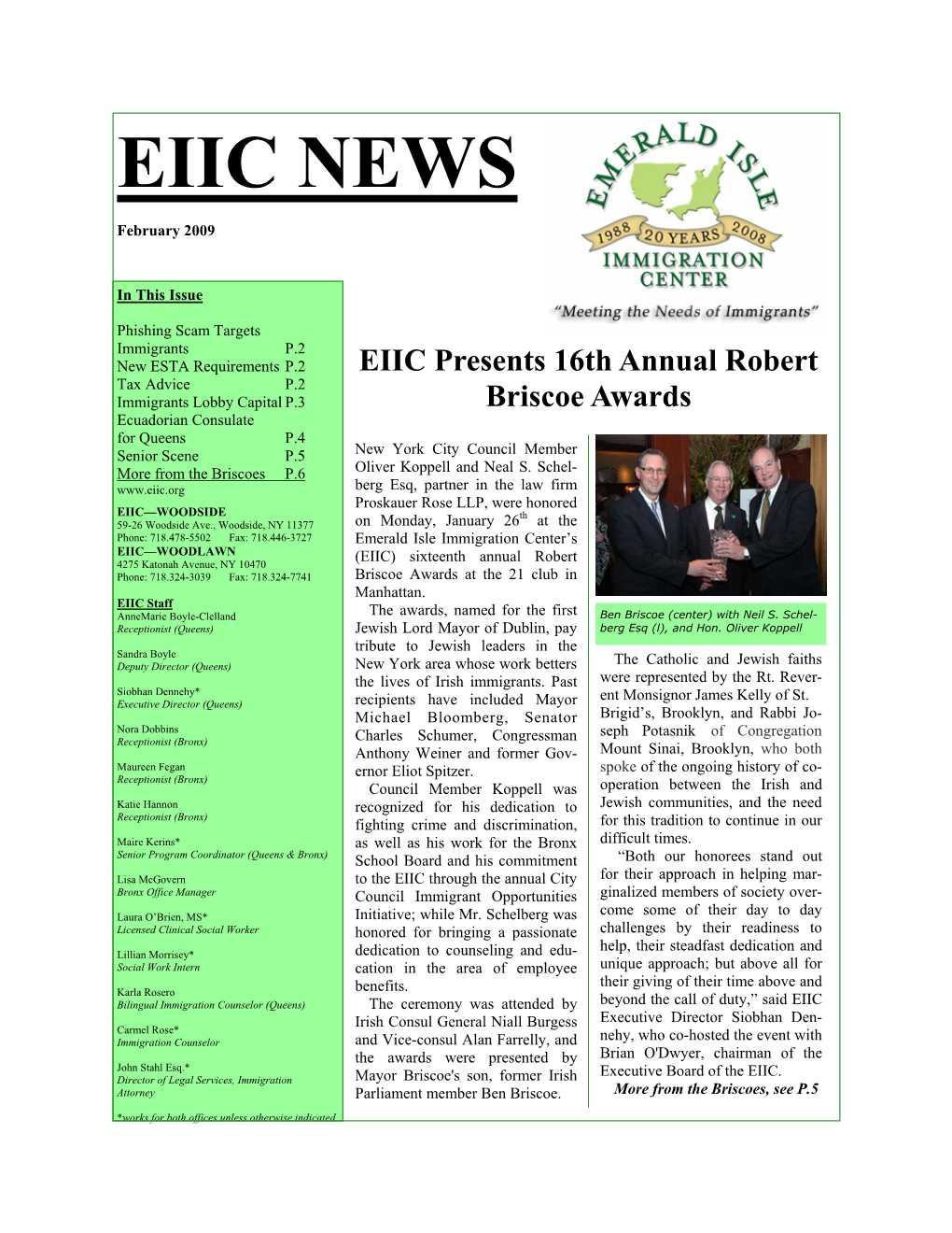EIIC February 2009 Newsletter (Pdf)