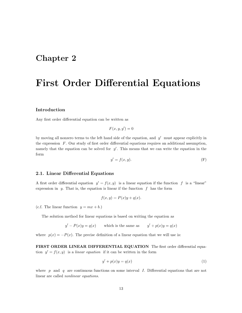 First Order Differential Equations