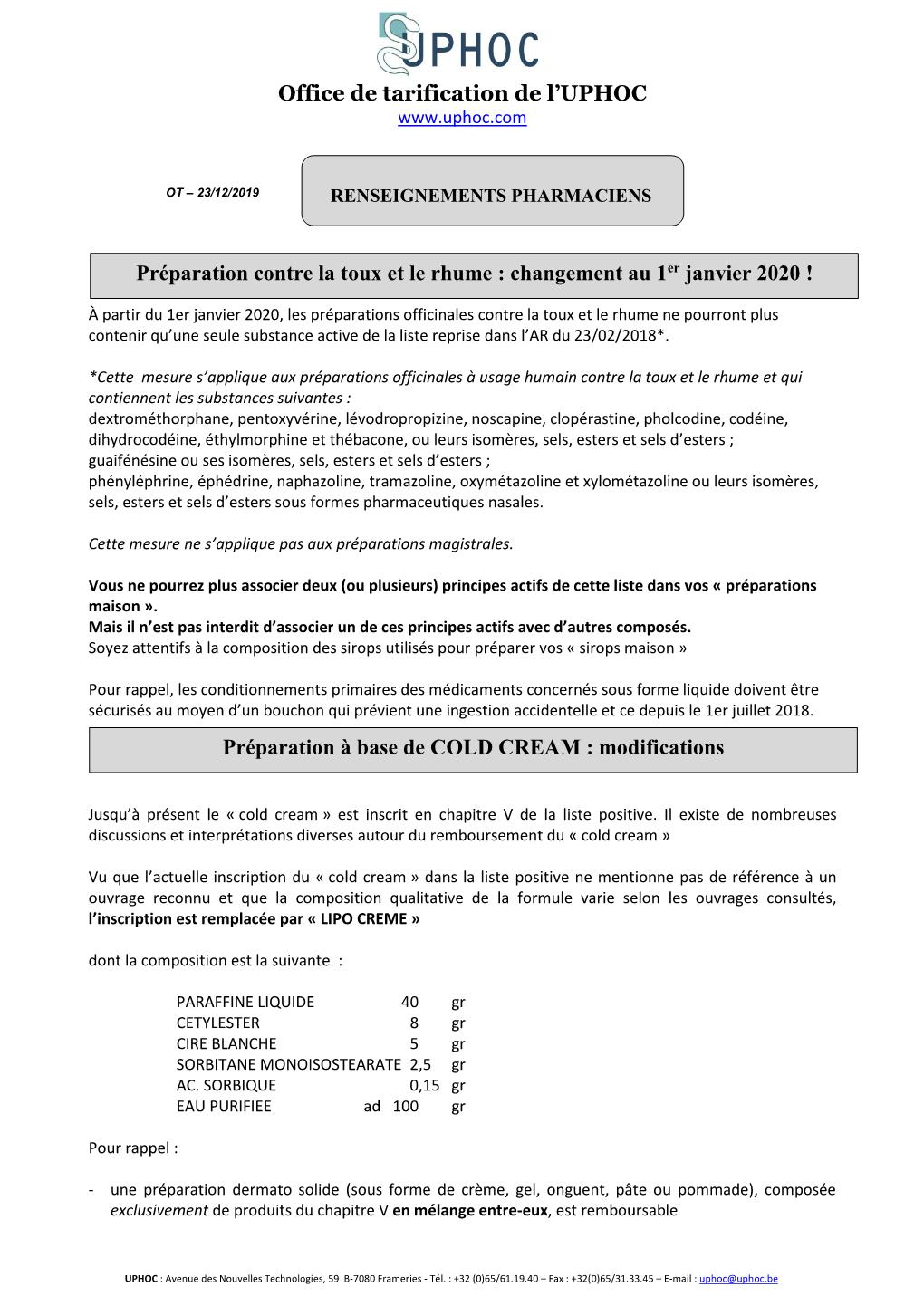 Feuillet D'information 12/2019