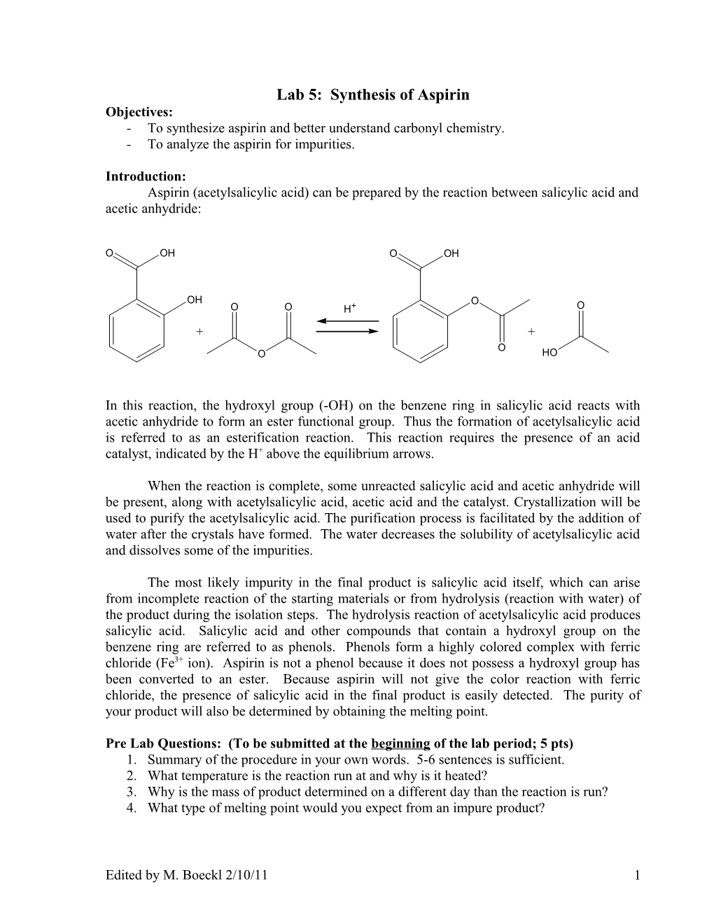 Lab 5: Synthesis of Aspirin