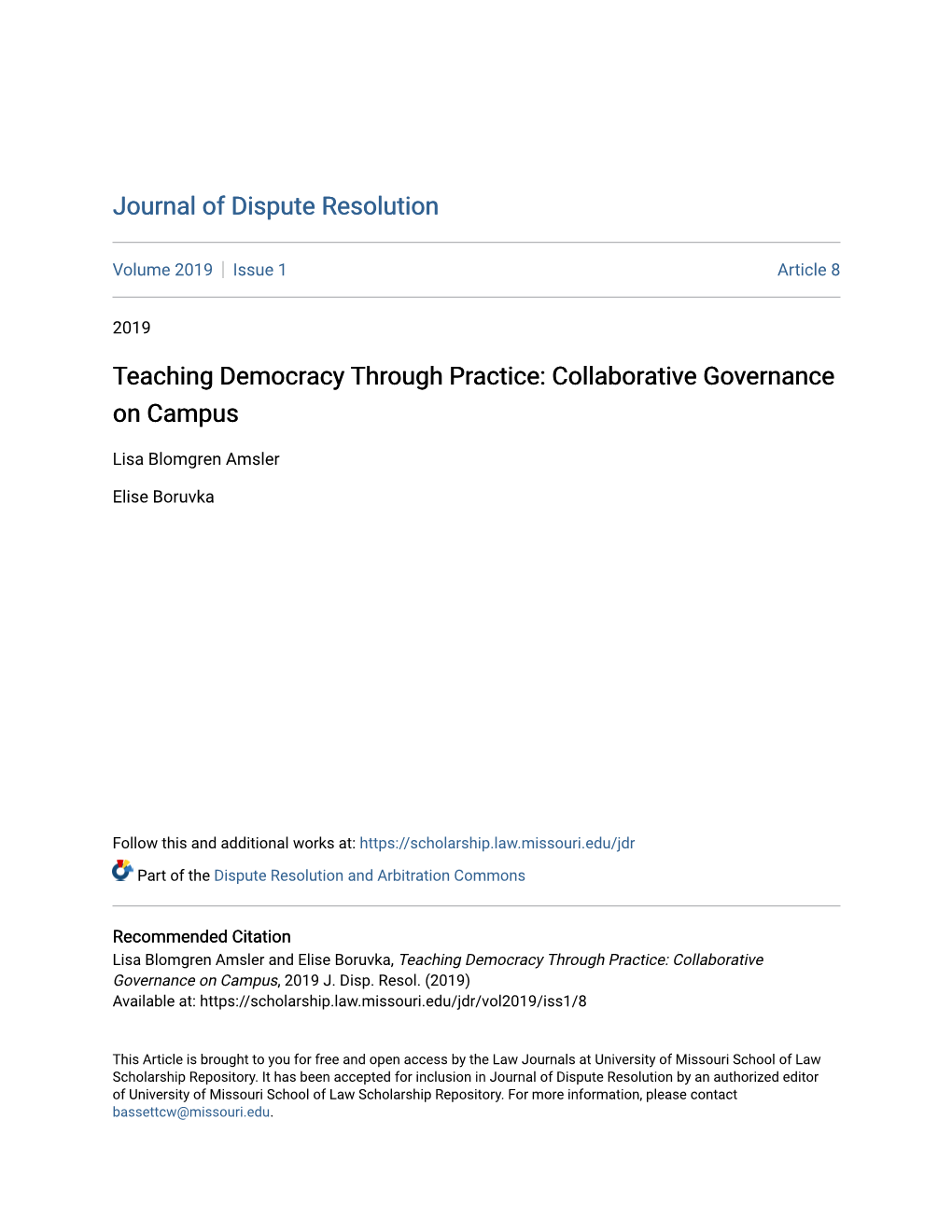 Teaching Democracy Through Practice: Collaborative Governance on Campus