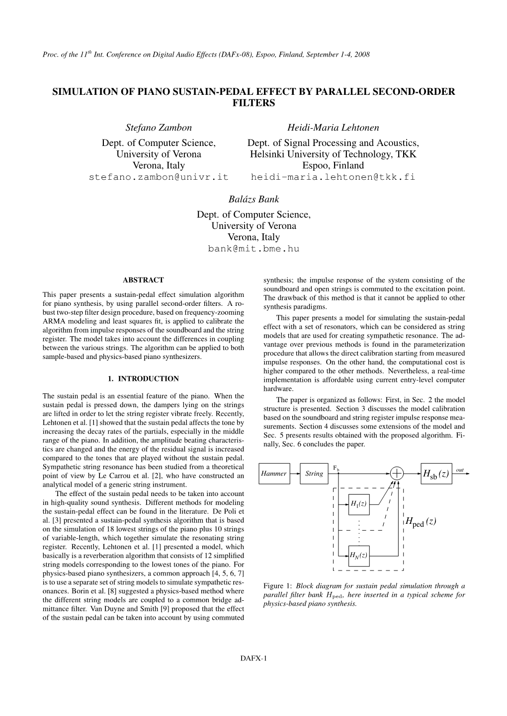 Simulation of Piano Sustain-Pedal Effect by Parallel Second-Order Filters