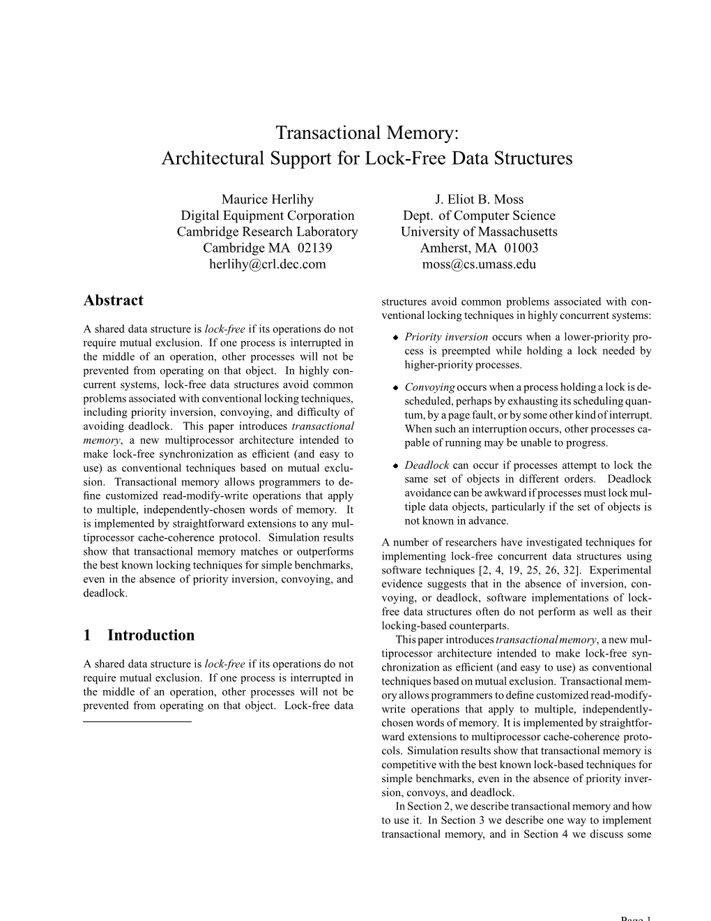 Transactional Memory: Architectural Support for Lock-Free Data Structures